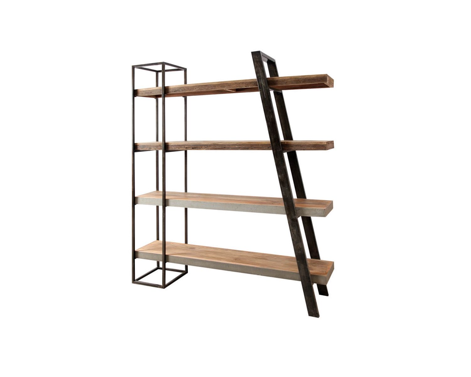 Bibliothèque design contemporain "Mezzo" bois métal et finition ciment