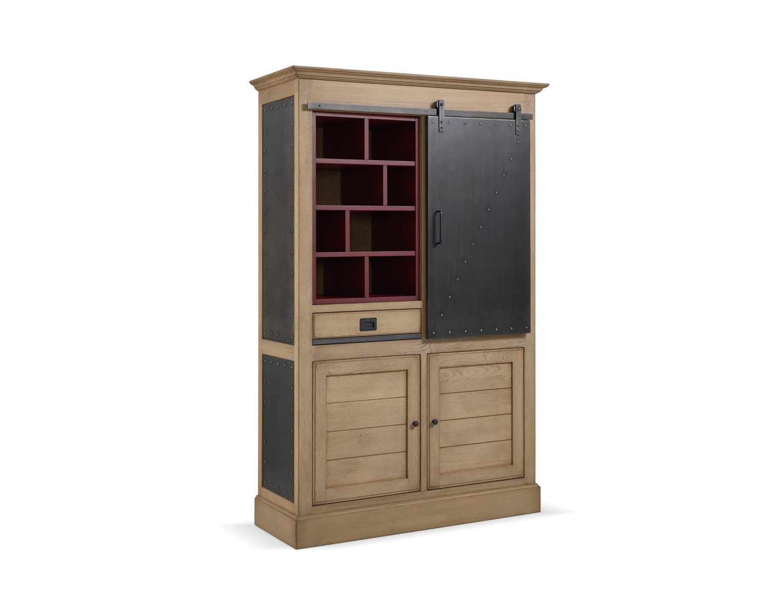 Bibliothèque "San Francisco" style factory métal, bois crème et rouge