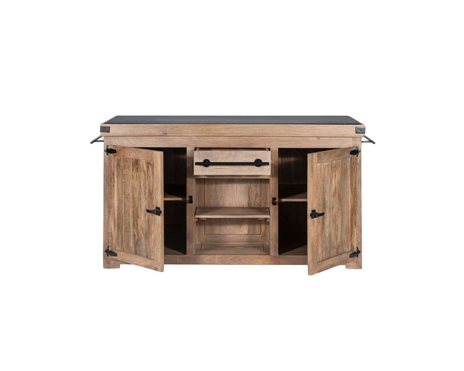 Grand billot de cuisine bois massif plateau pierre "Grand Chef" 165 cm