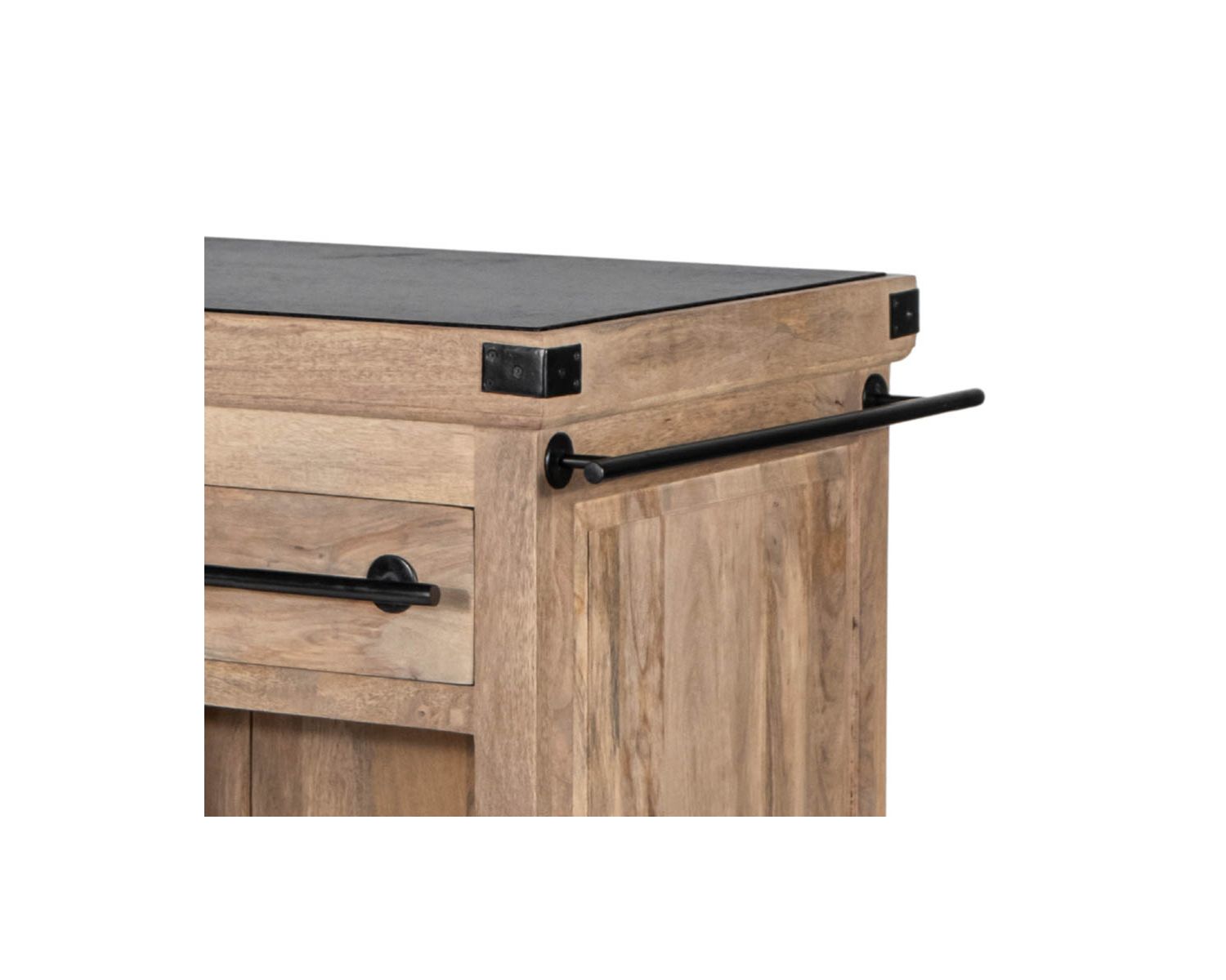 Billot de cuisine bois massif "Grand Chef" 115cm plateau pierre