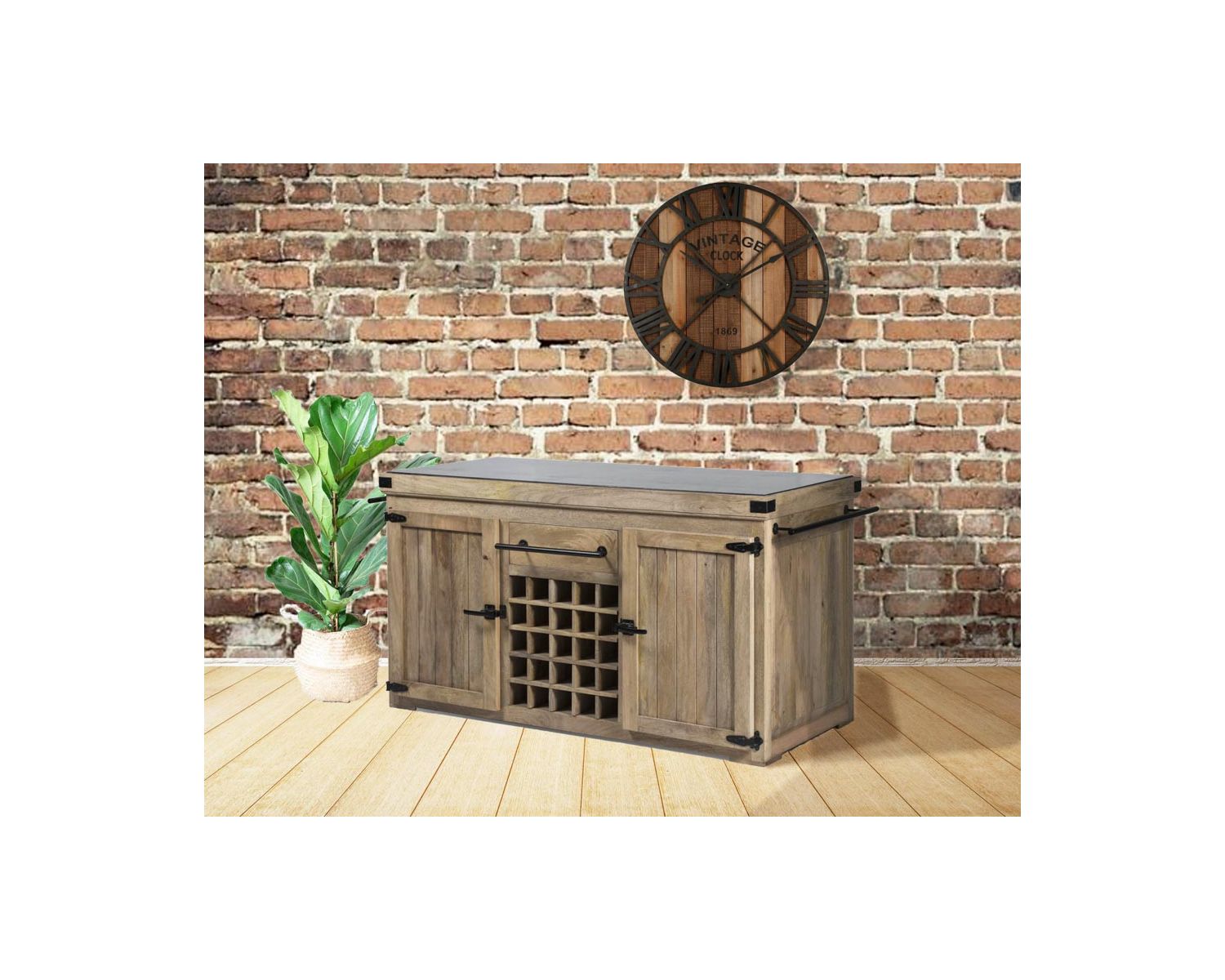 Grand billot de cuisine bois massif plateau pierre "Grand Chef" 165 cm