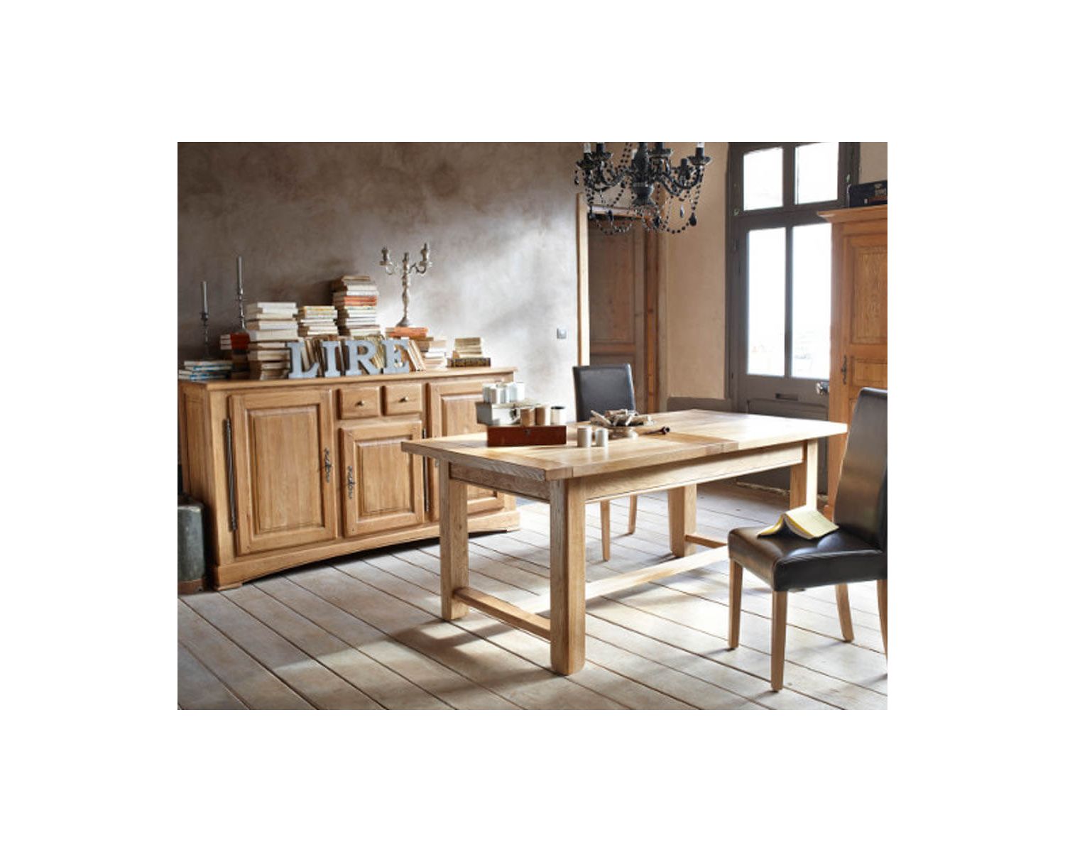 Buffet en chêne massif style traditionnel 3 portes 2 tiroirs "Antique"