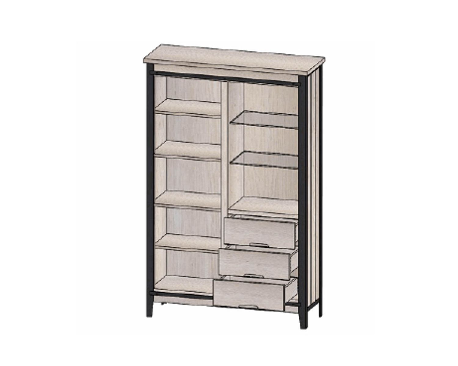 Meuble de rangement avec vitrine bois massif et métal foncé "Breeze"