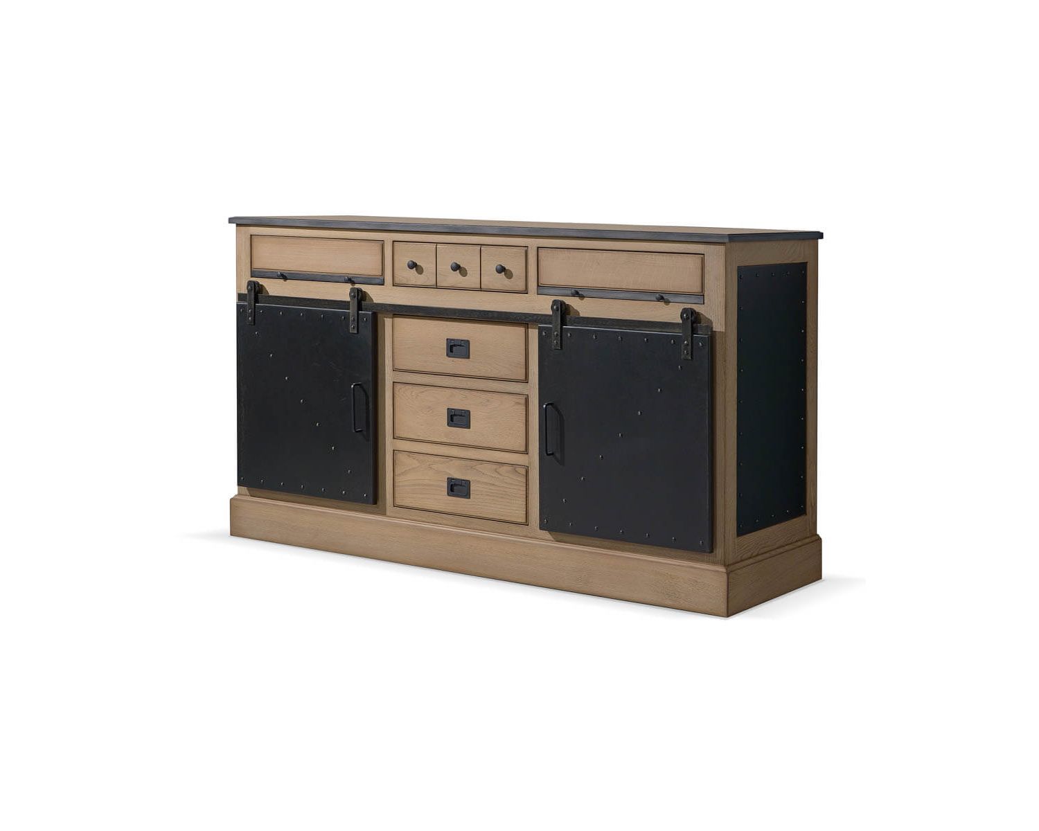 Buffet style industriel chêne massif et métal brossé "San Francisco"