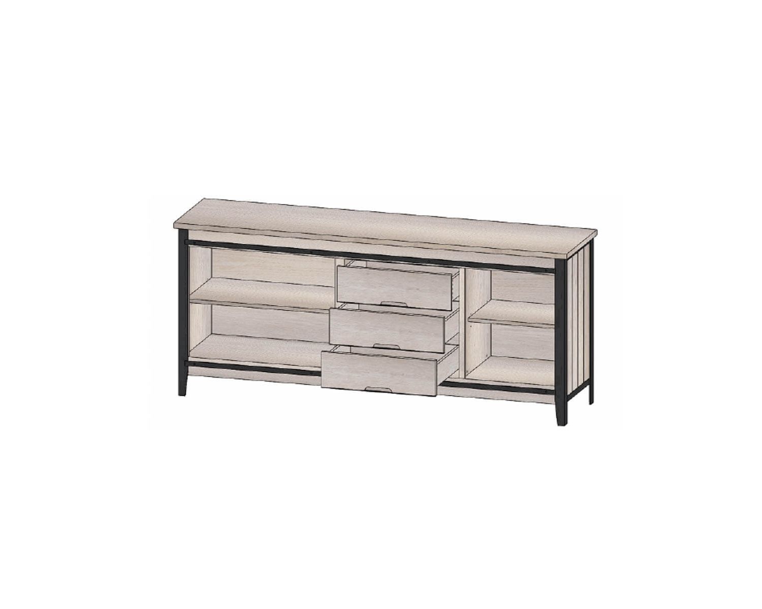 Grande enfilade en chêne style atelier 2 portes 3 tiroirs "Breeze"