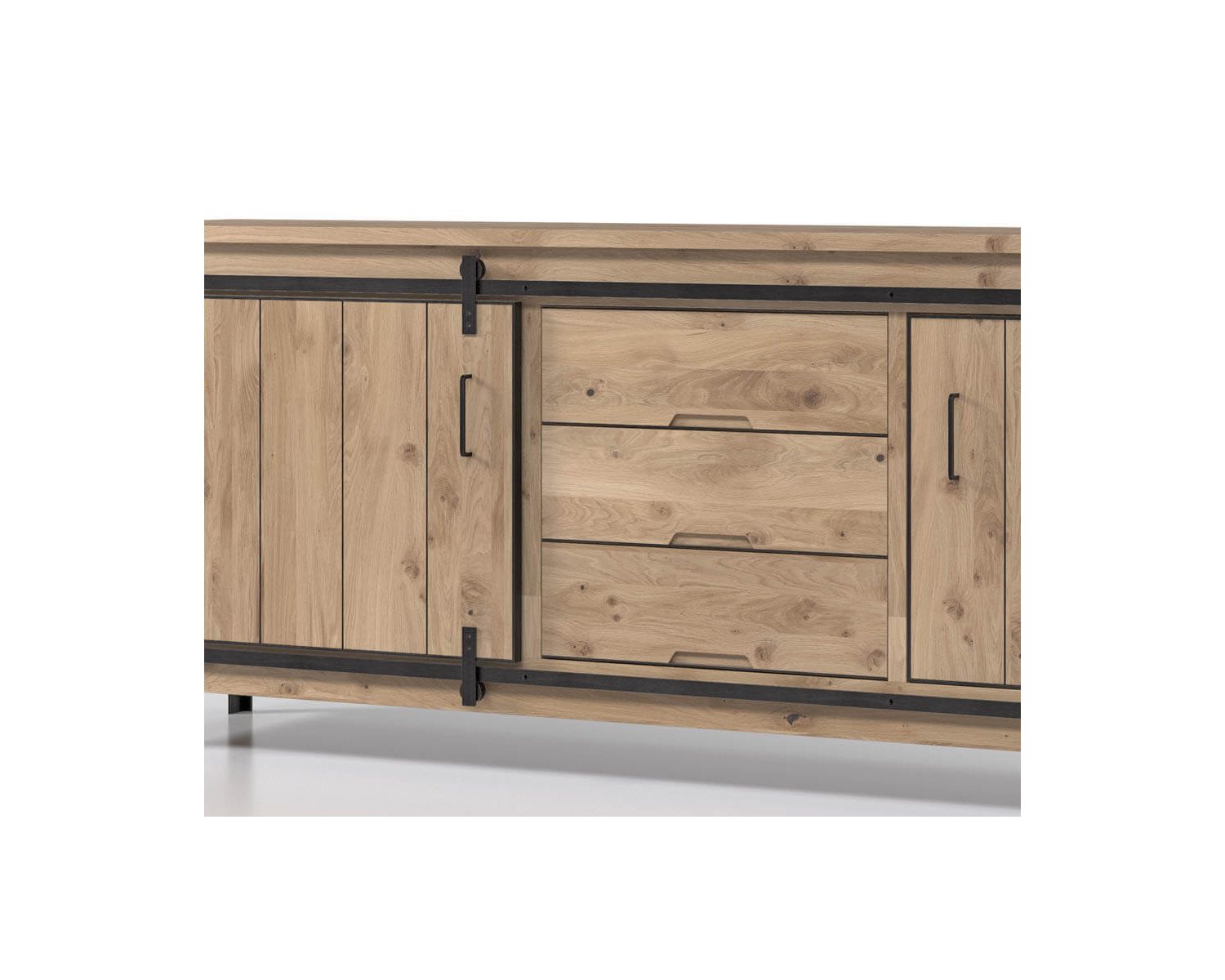 Grande enfilade en chêne style atelier 2 portes 3 tiroirs "Breeze"