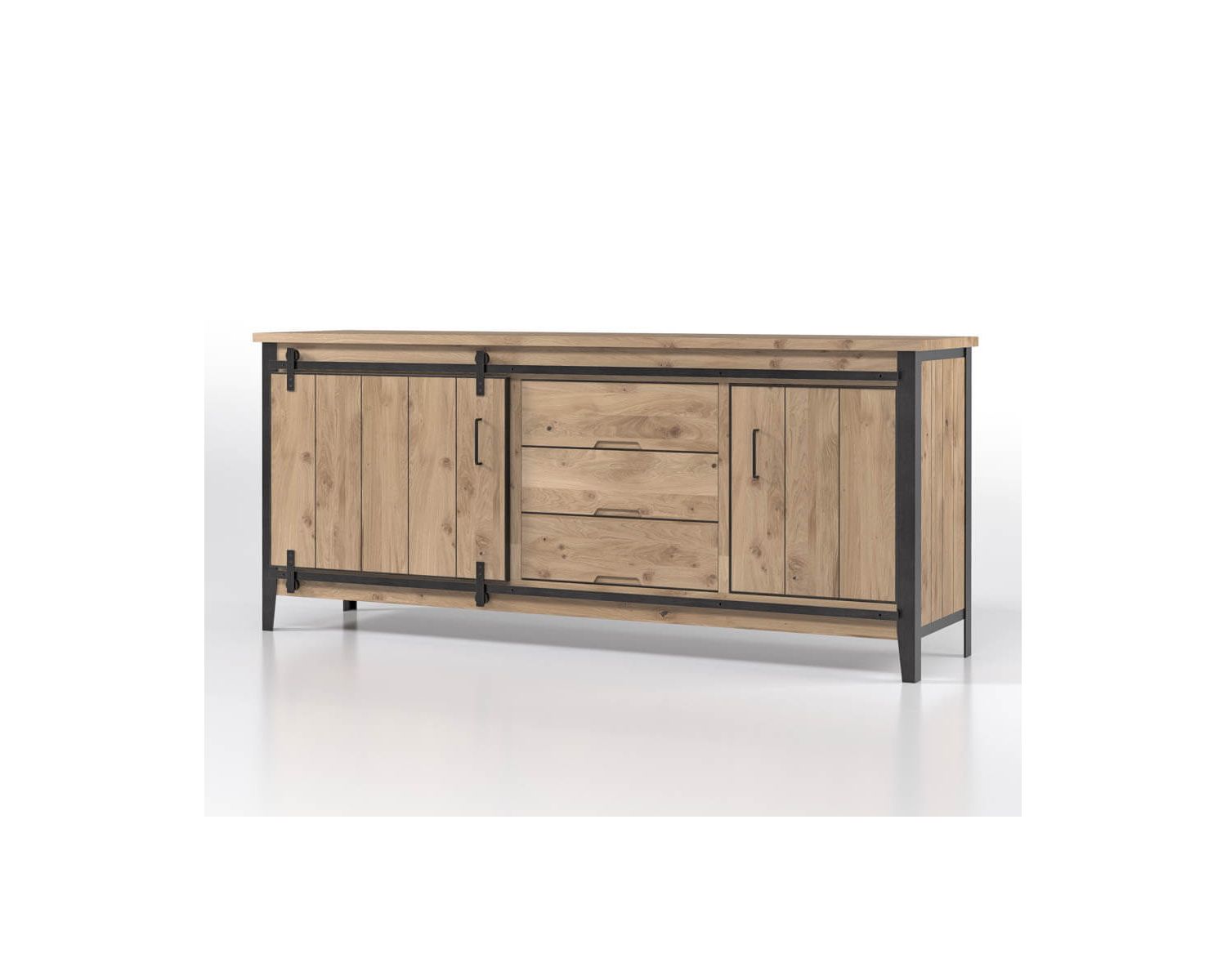 Grande enfilade en chêne style atelier 2 portes 3 tiroirs "Breeze"
