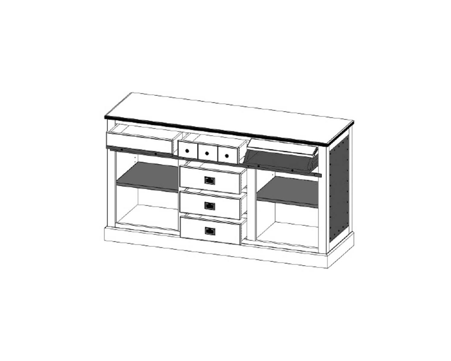 Buffet style industriel chêne massif et métal brossé "San Francisco"