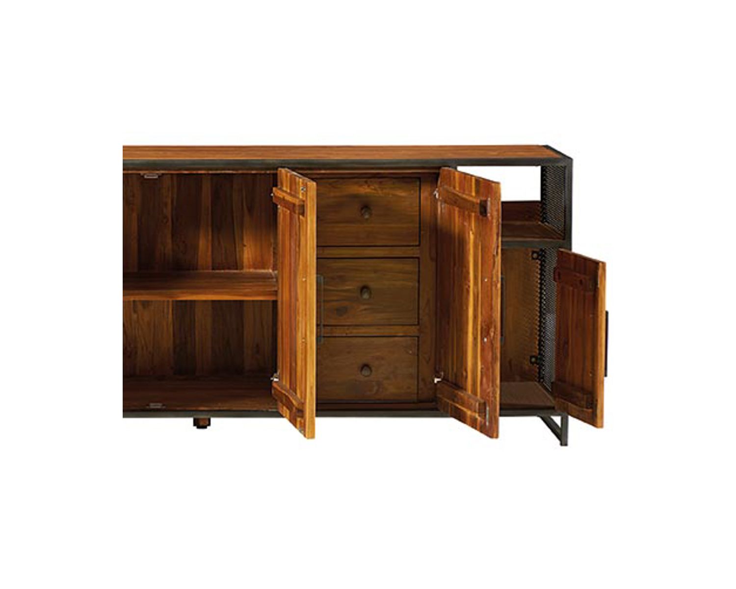 Grande enfilade en teck naturel recyclé et métal 5 portes "Athéna"