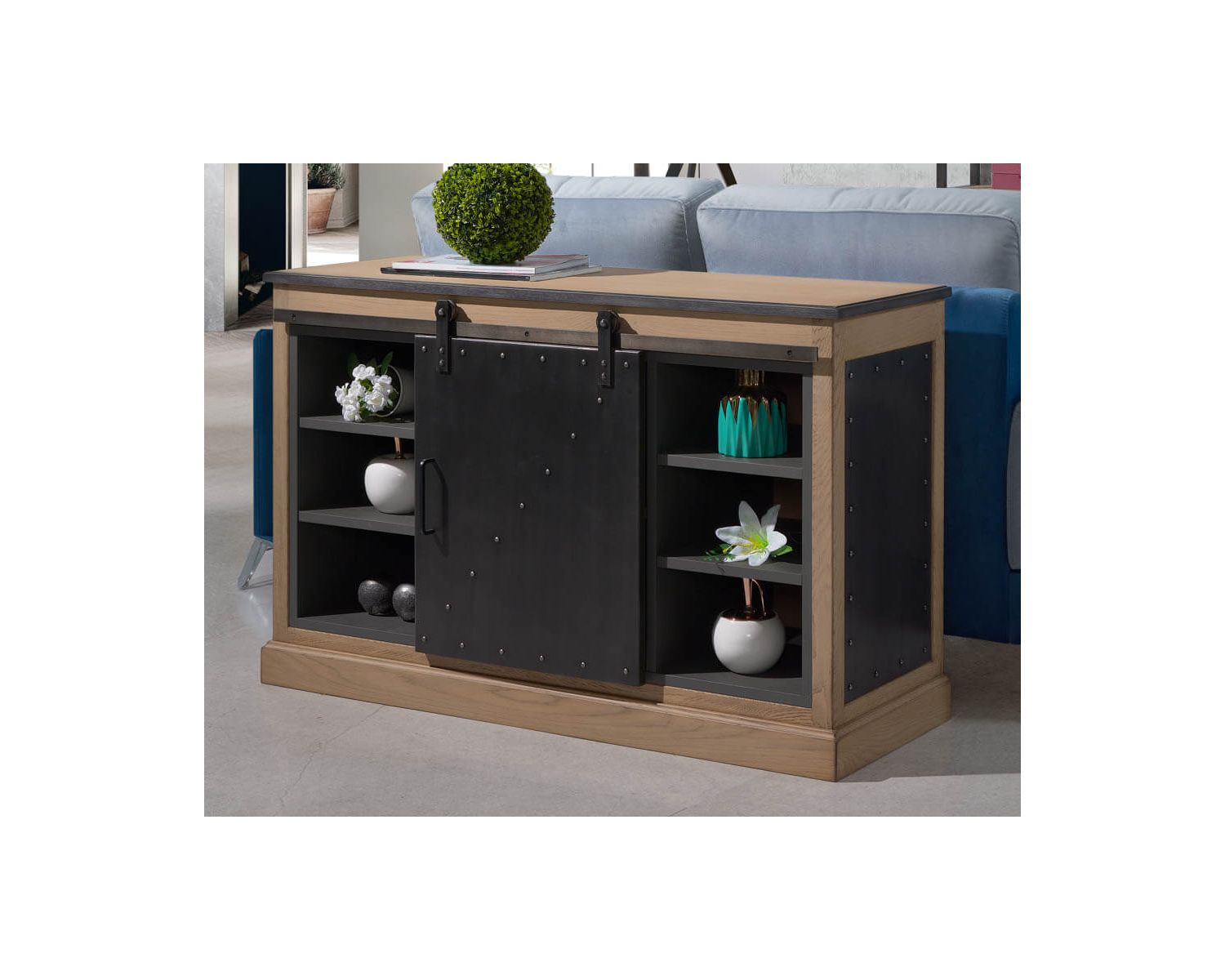 Meuble d’appui métal brossé et chêne style industriel "San Francisco"