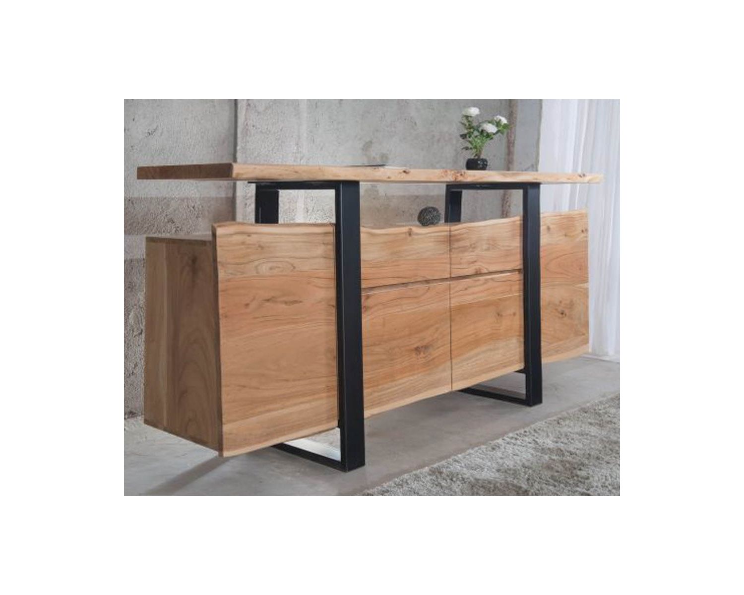 Bahut avec tiroirs en bois massif naturel "Zen Black"