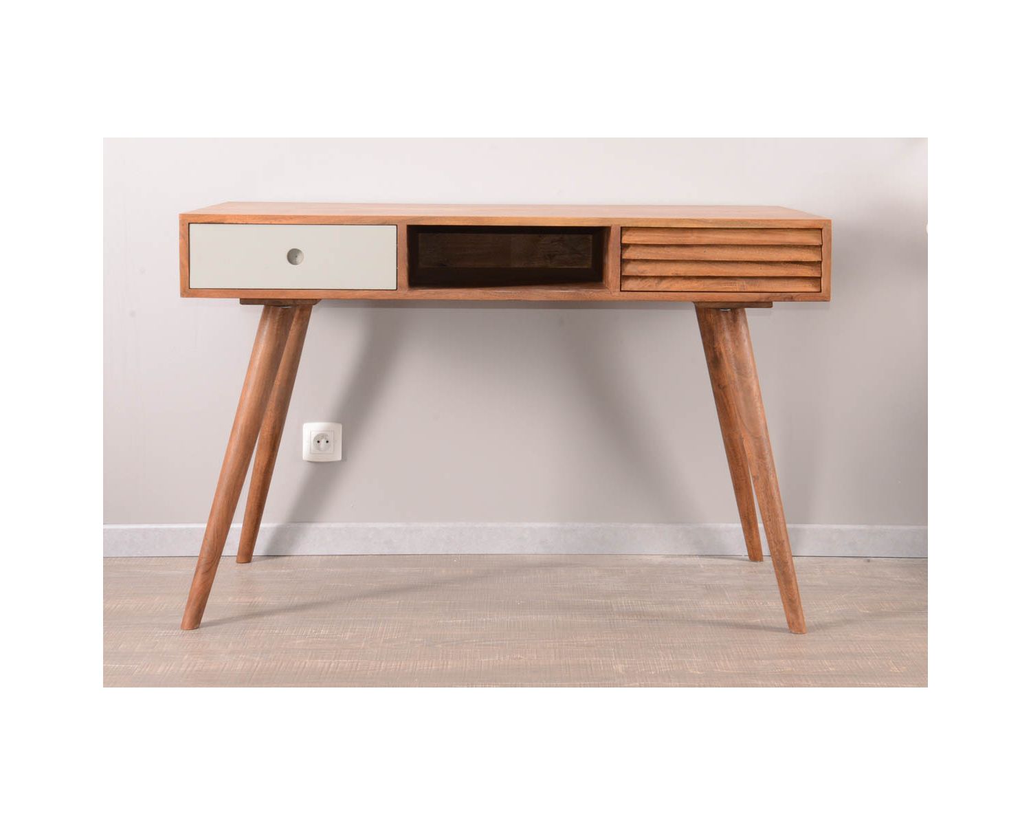Bureau vintage en palissandre tiroirs gris et bois "Vintage grey"