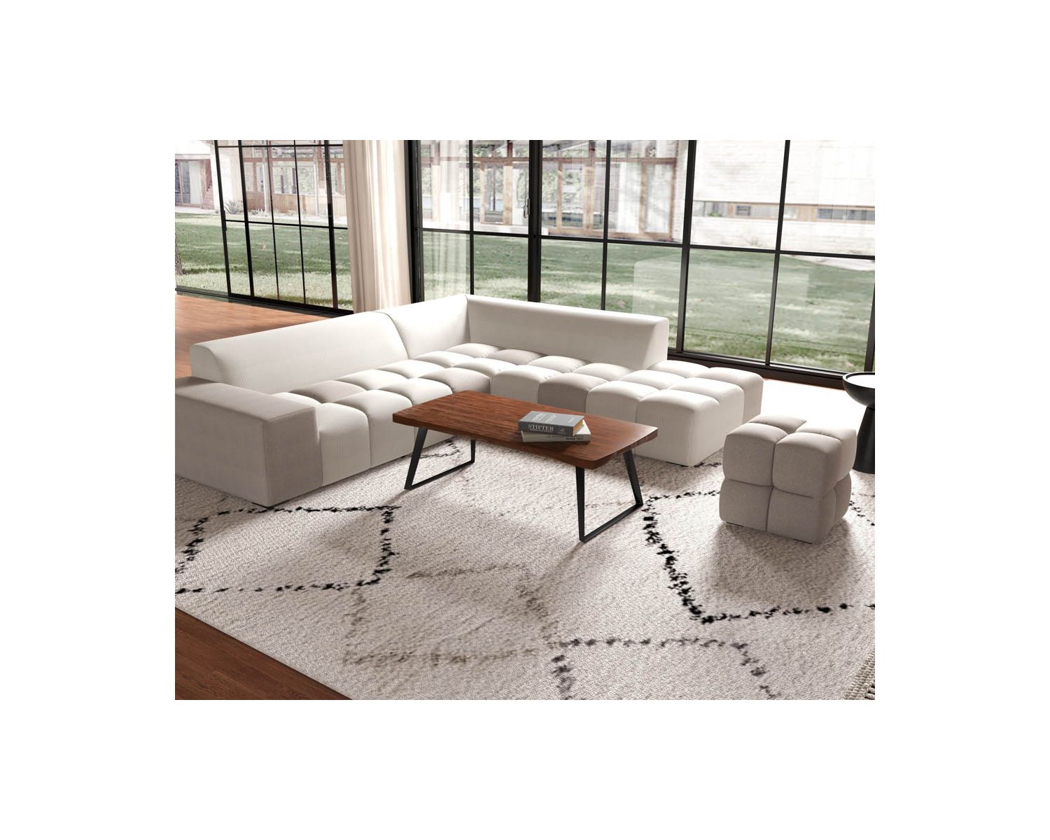 Pouf cubique design "Casa Nova" bicolore gris et beige