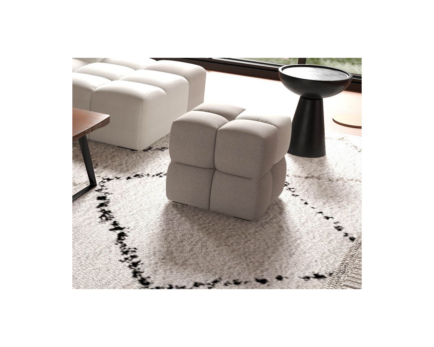 Pouf cubique design "Casa Nova" bicolore gris et beige