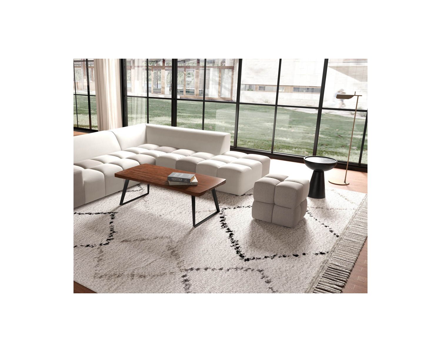 Pouf cubique design "Casa Nova" bicolore gris et beige