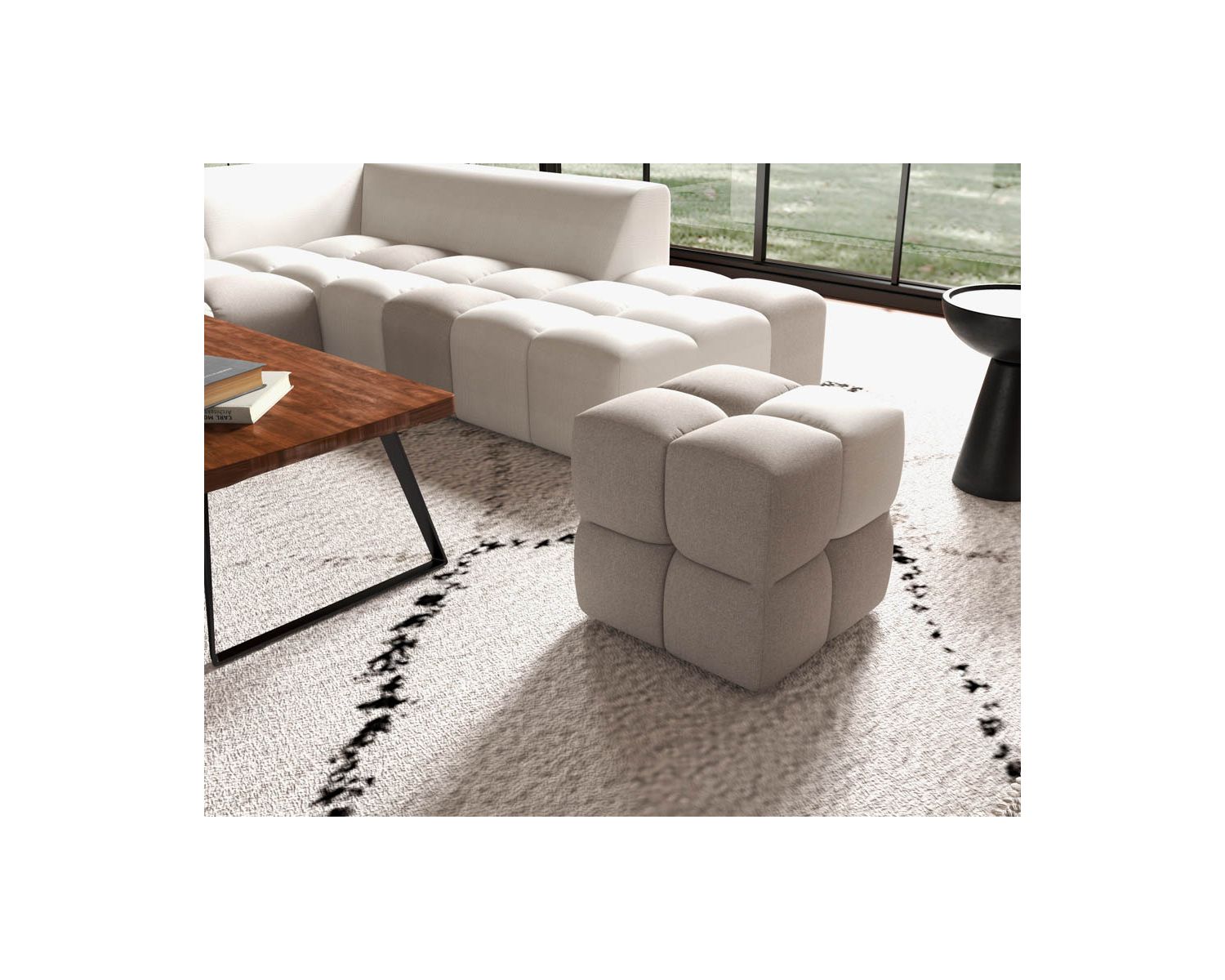 Pouf cubique design "Casa Nova" bicolore gris et beige