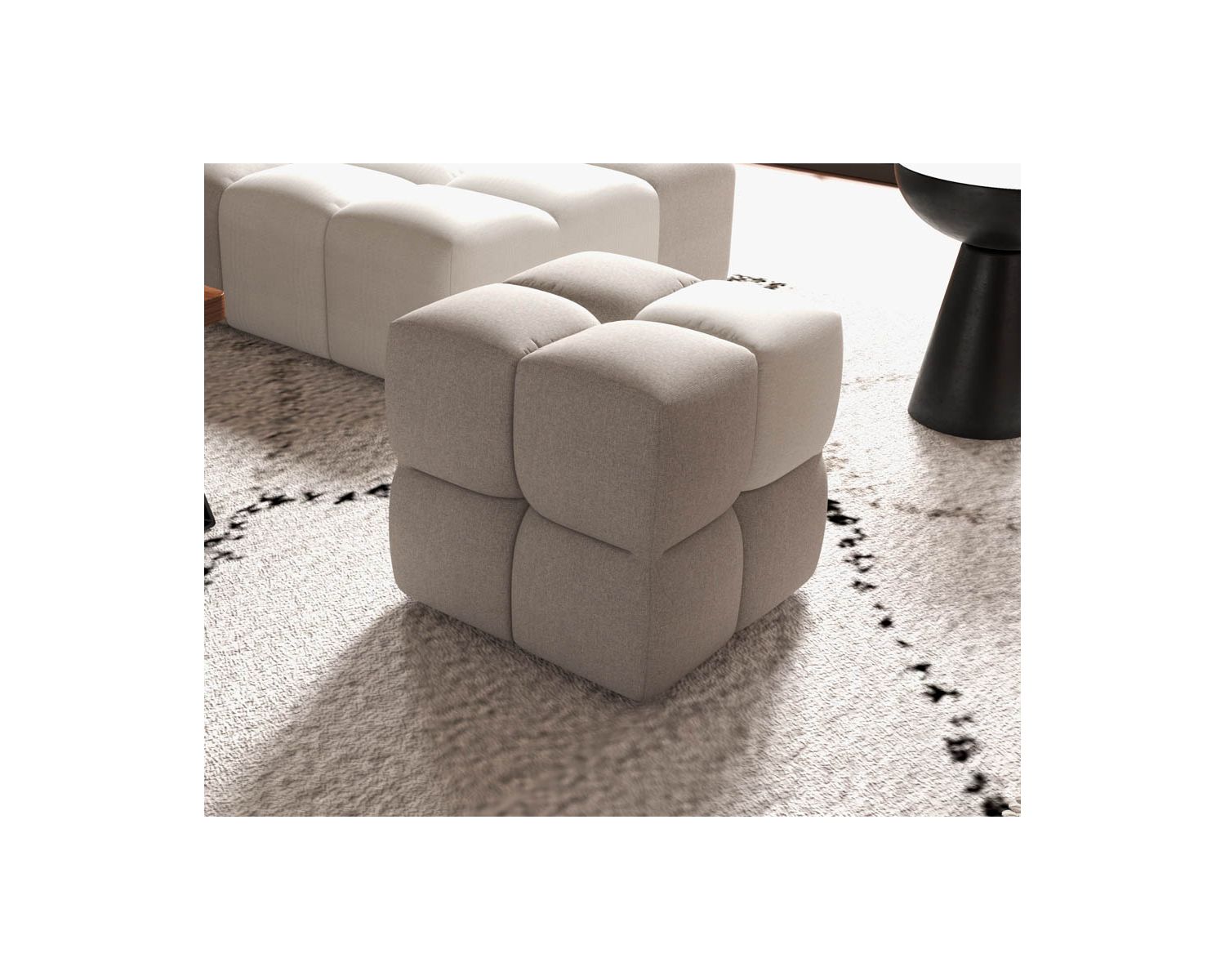 Pouf cubique design "Casa Nova" bicolore gris et beige