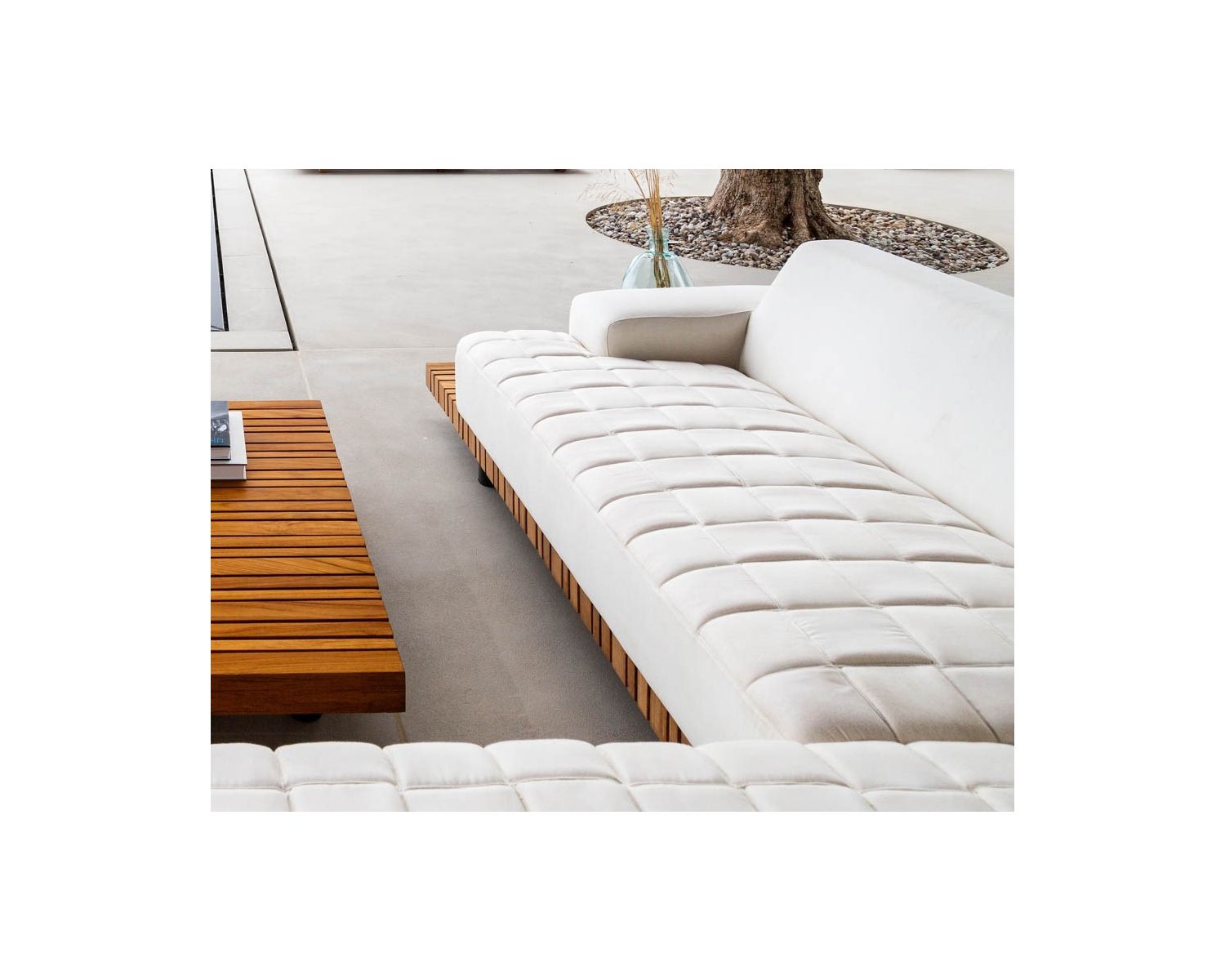 Canapé d'extérieur avec retour gauche tissu Sunbrella écru " Lombok"