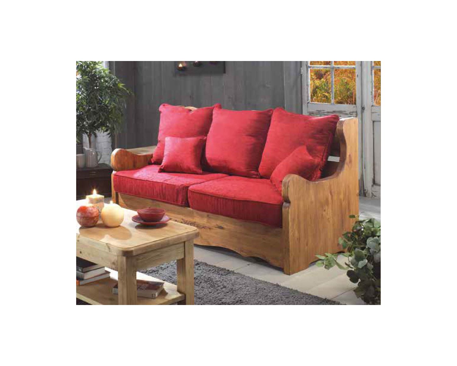 Canapé 2 places style chalet de montagne avec tissu au choix "Alaska"