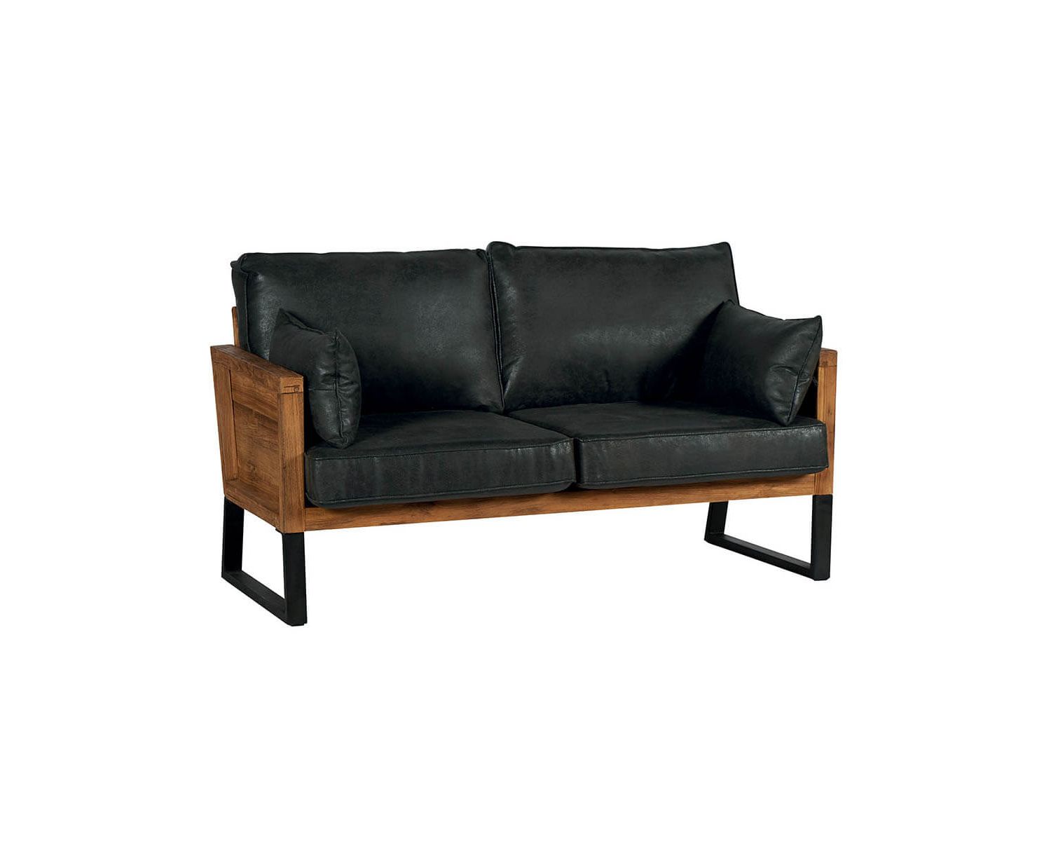 Canapé bois de teck et tissu imitation cuir gris 2 personnes "Roster"