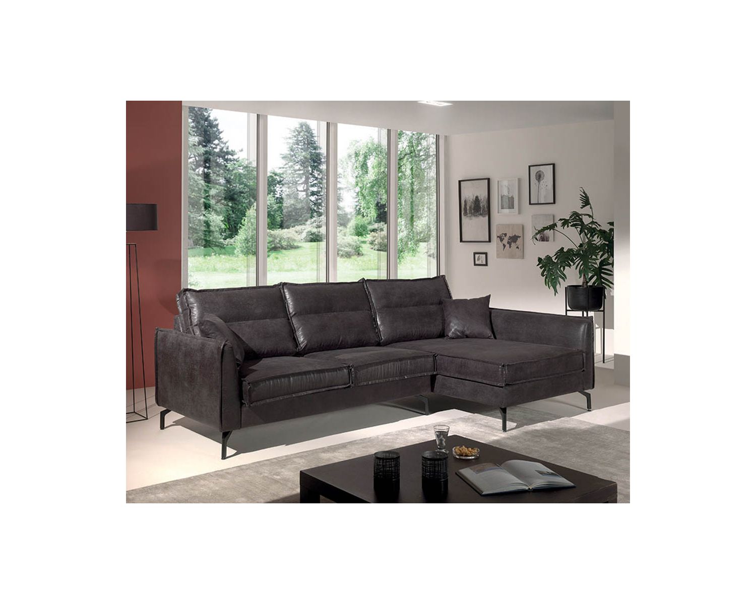 Canapé d'angle 3 places gris foncé top confort retour droit "Falster"