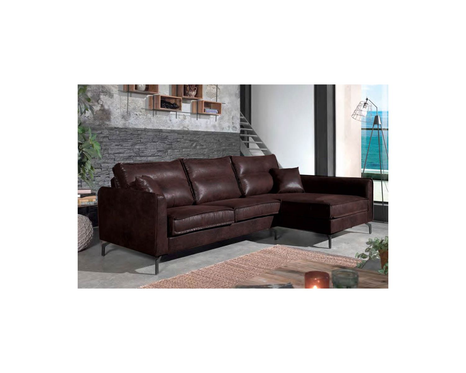 Canapé d'angle havane ultra confort 3 places retour droit "Falster"