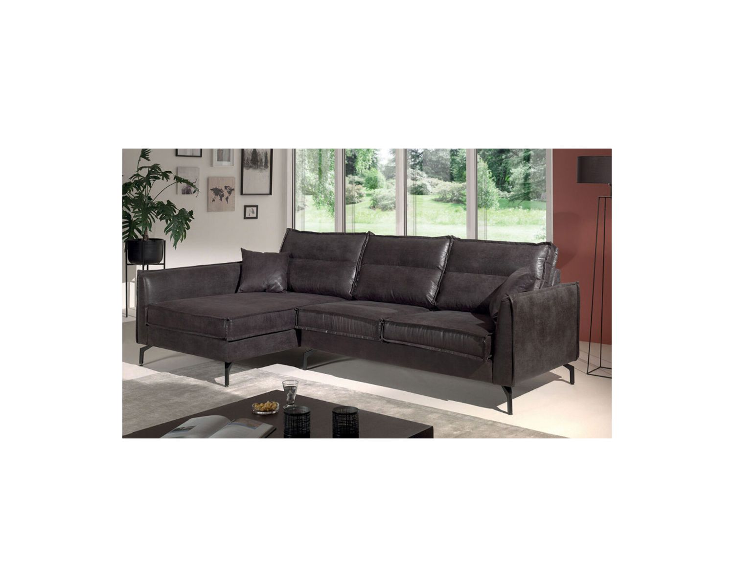 Canapé d'angle gris avec retour gauche ultra confort "Falster"