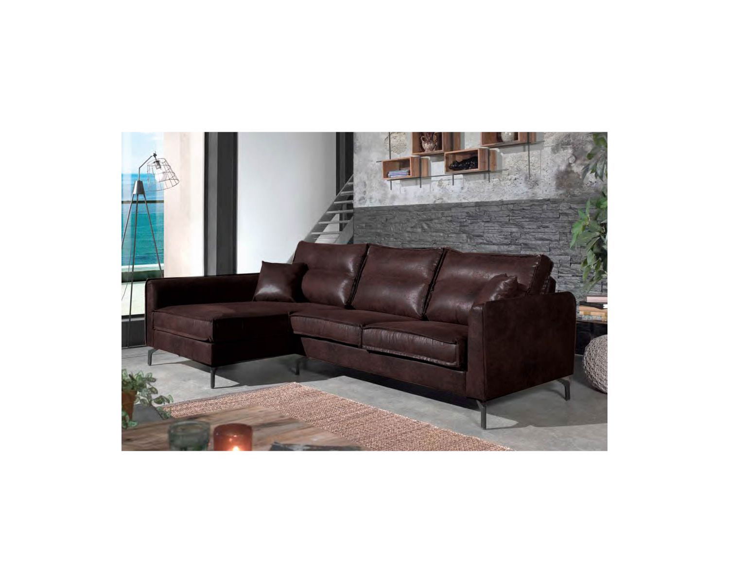 Canapé d'angle 3/4 places havane ultra confort retour gauche "Falster"