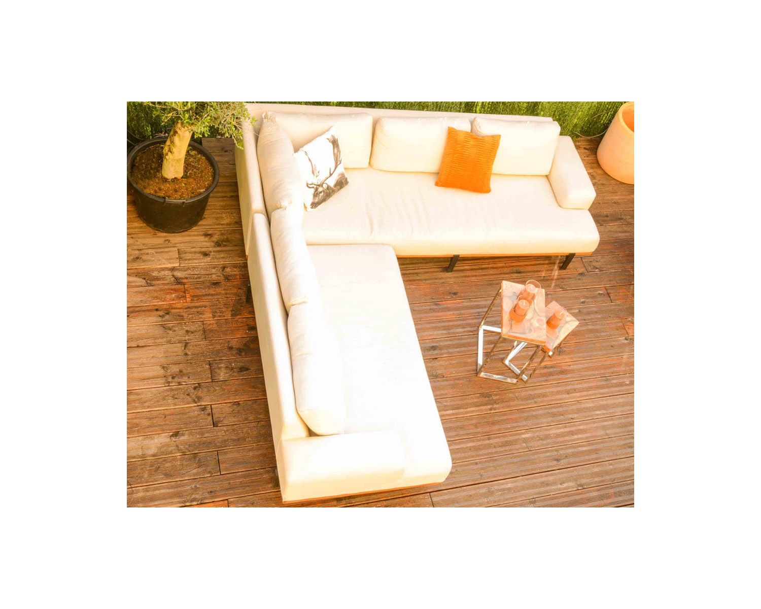 Canapé d'extérieur haut de gamme tissu Sunbrella et teck "Maluku Island"