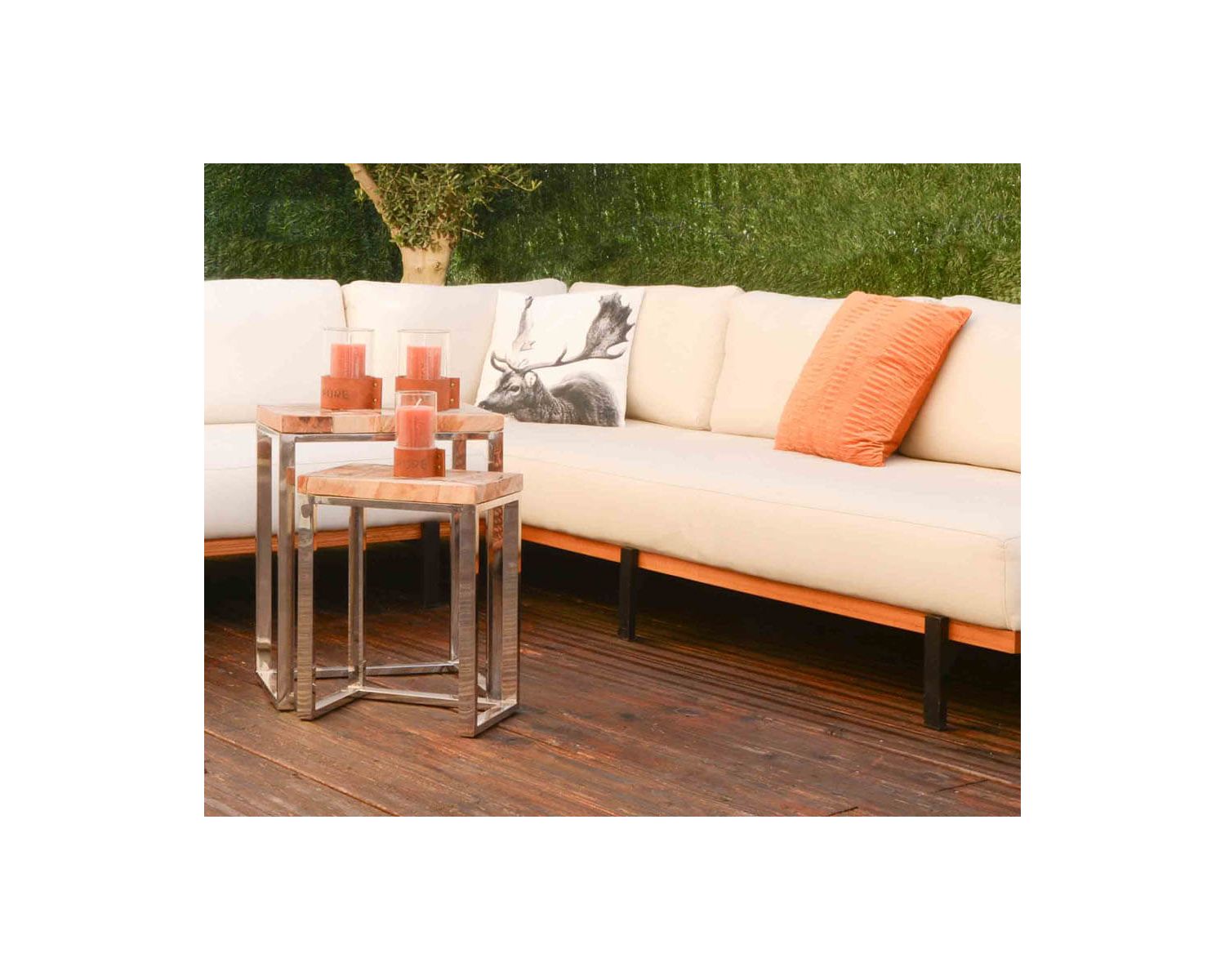 Canapé d'extérieur haut de gamme tissu Sunbrella et teck "Maluku Island"