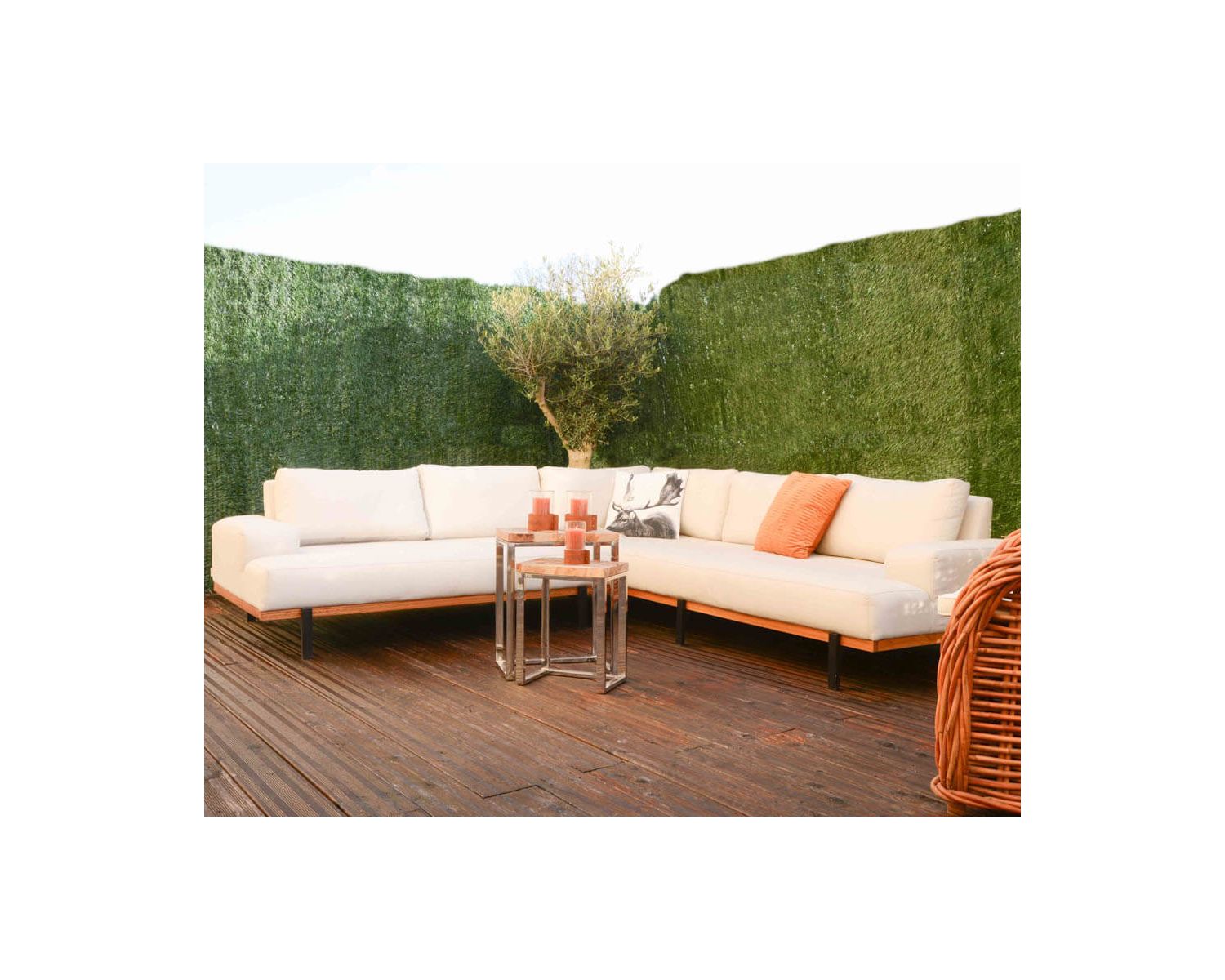 Canapé d'extérieur haut de gamme tissu Sunbrella et teck "Maluku Island"