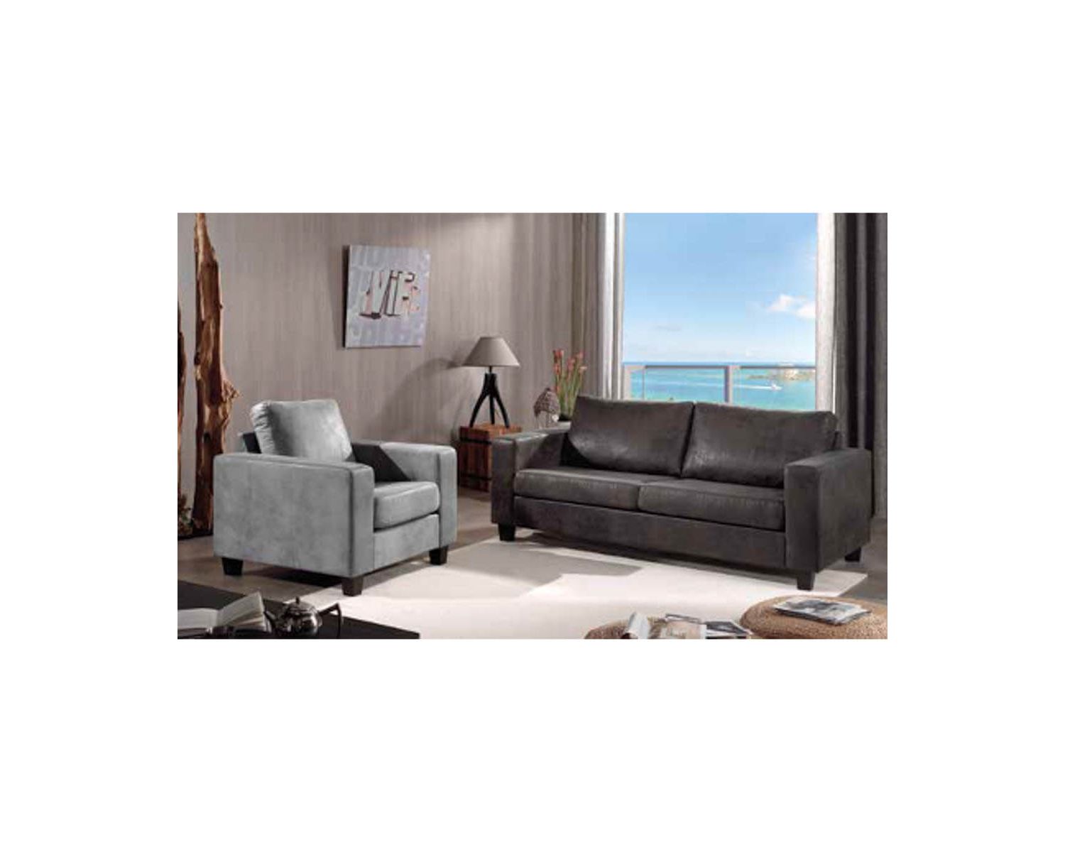 Canapé 2 places en tissu microfibre doux gris foncé "Thomson"