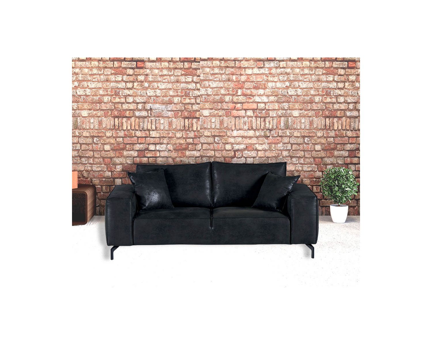 Canapé design confort 3 places tissu gris foncé pieds métal  "Pueblo"