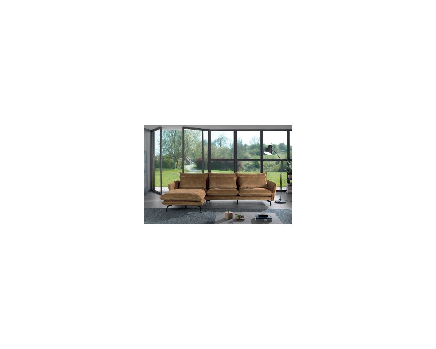 Canapé retour gauche style vintage "Eden" tissu ocre effet velours lisse