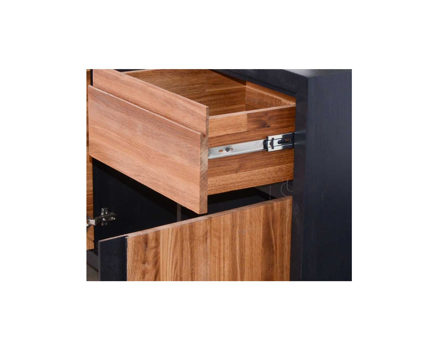 Buffet noir et bois style contemporain 4 portes 1 tiroir "Flix"