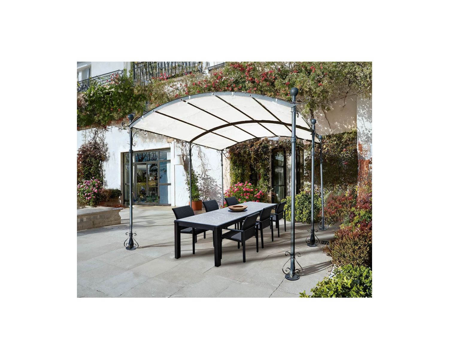 Pergola 6 pieds en métal et toit arrondi "Gardénia" 3m60 x 3m