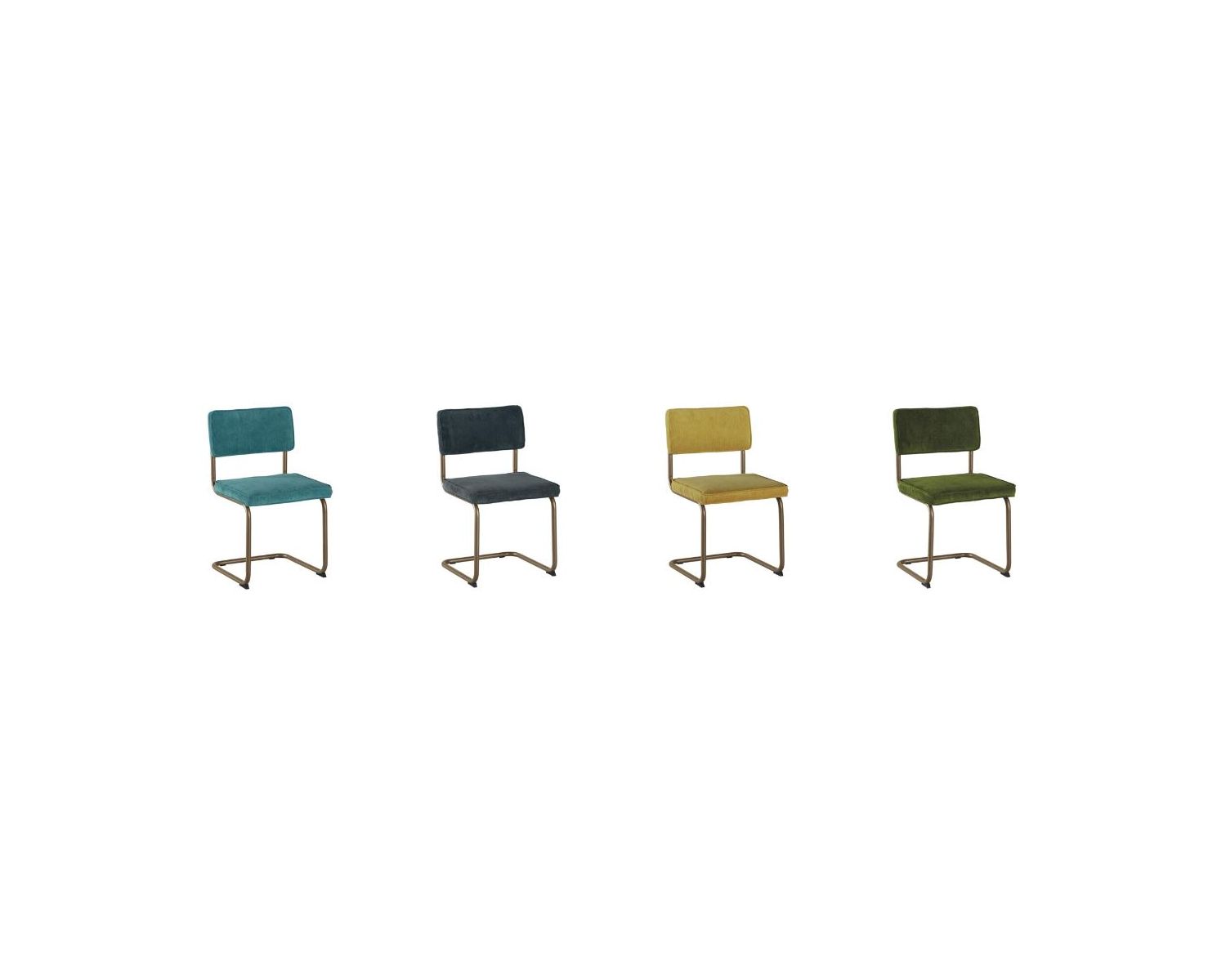 Lot de 4 chaises bleues en tissu et métal cuivré esprit pop "Caractère"
