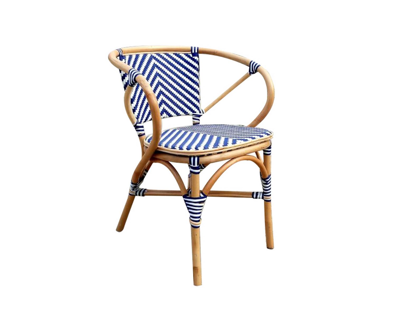 Chaise de jardin allure bistrot blanche et bleue en rotin "Biarritz"