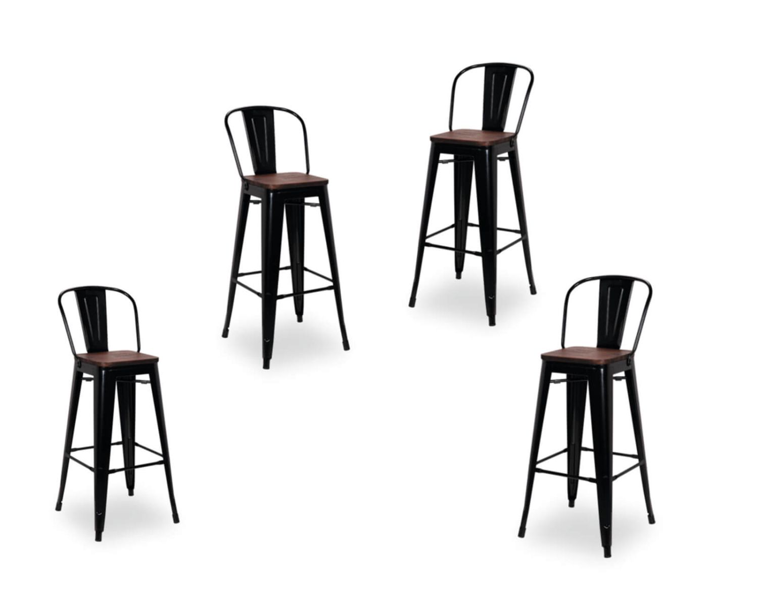 Lot de 4 chaises de bar industrielles métal noir assise bois "Osaca"