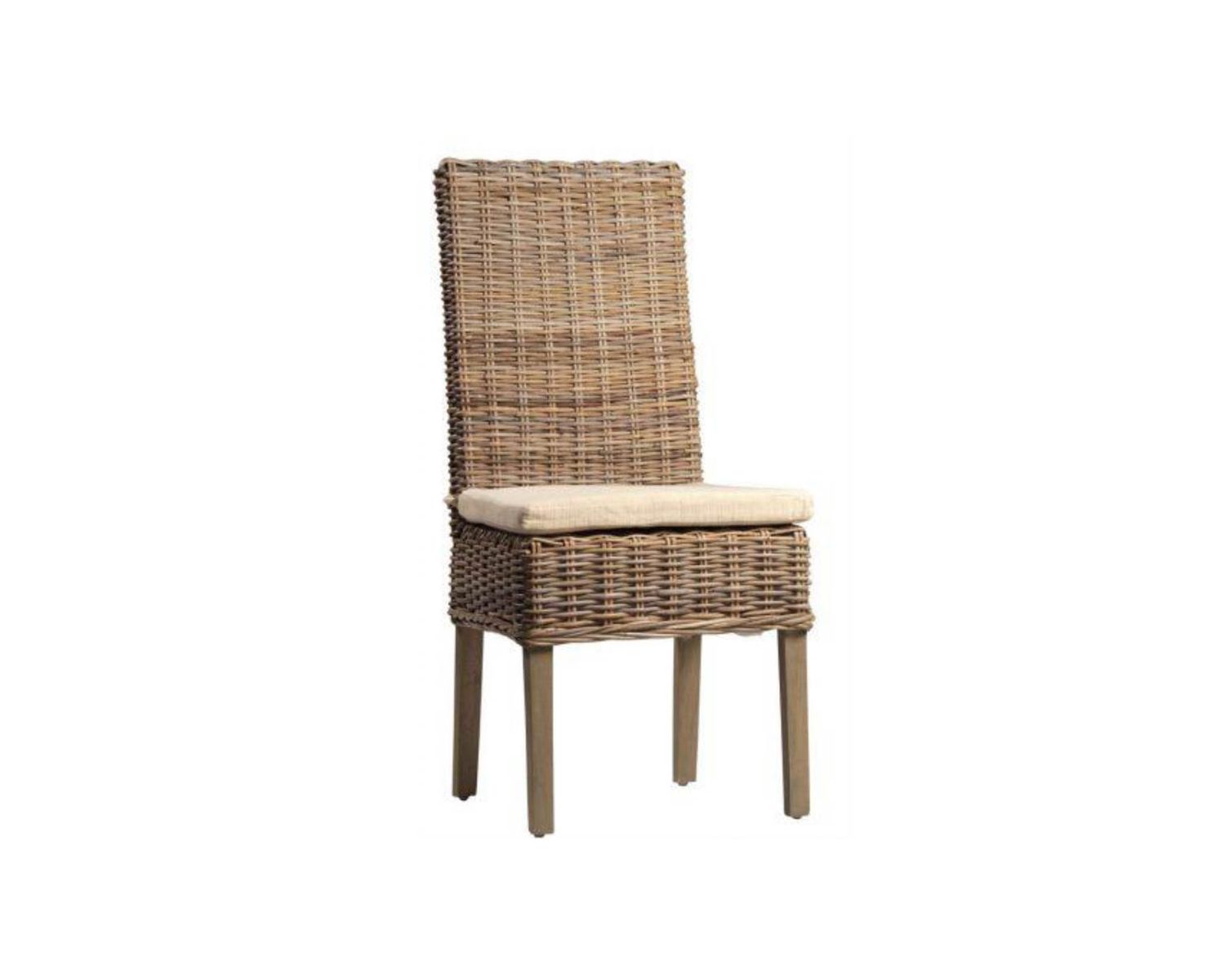 Lot de 2 chaises en kubu tressé et bois avec galette en tissu "Kansas"