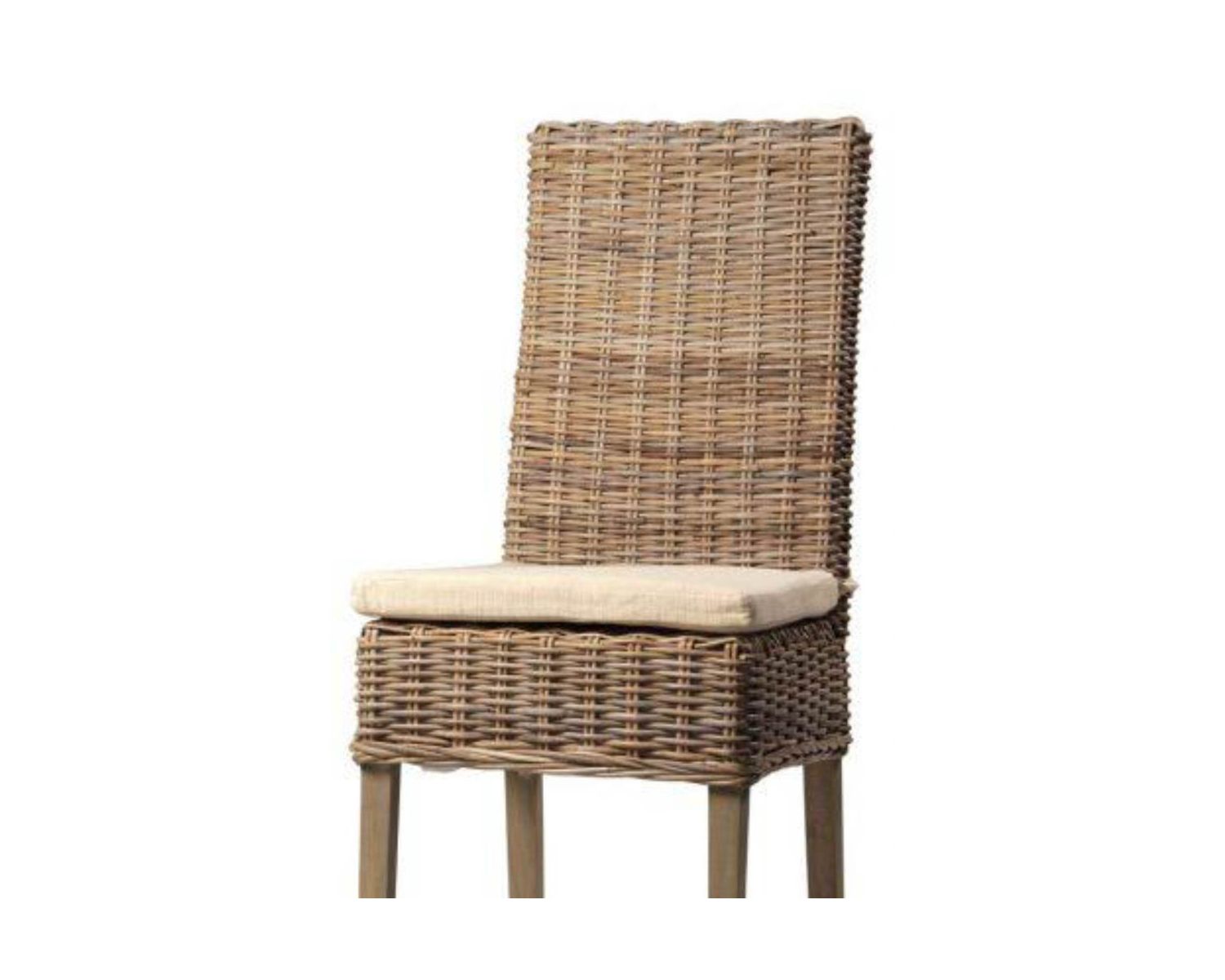 Lot de 2 chaises en kubu tressé et bois avec galette en tissu "Kansas"