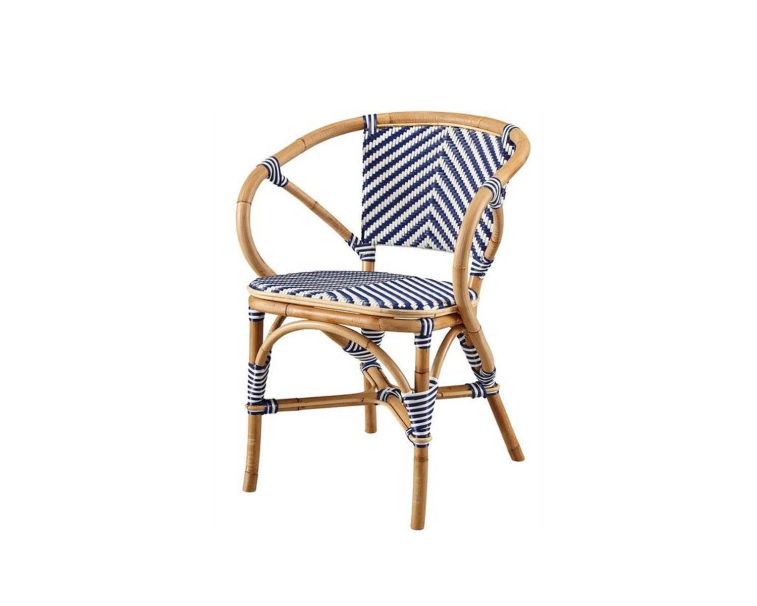 Chaise de jardin allure bistrot blanche et bleue en rotin "Biarritz"