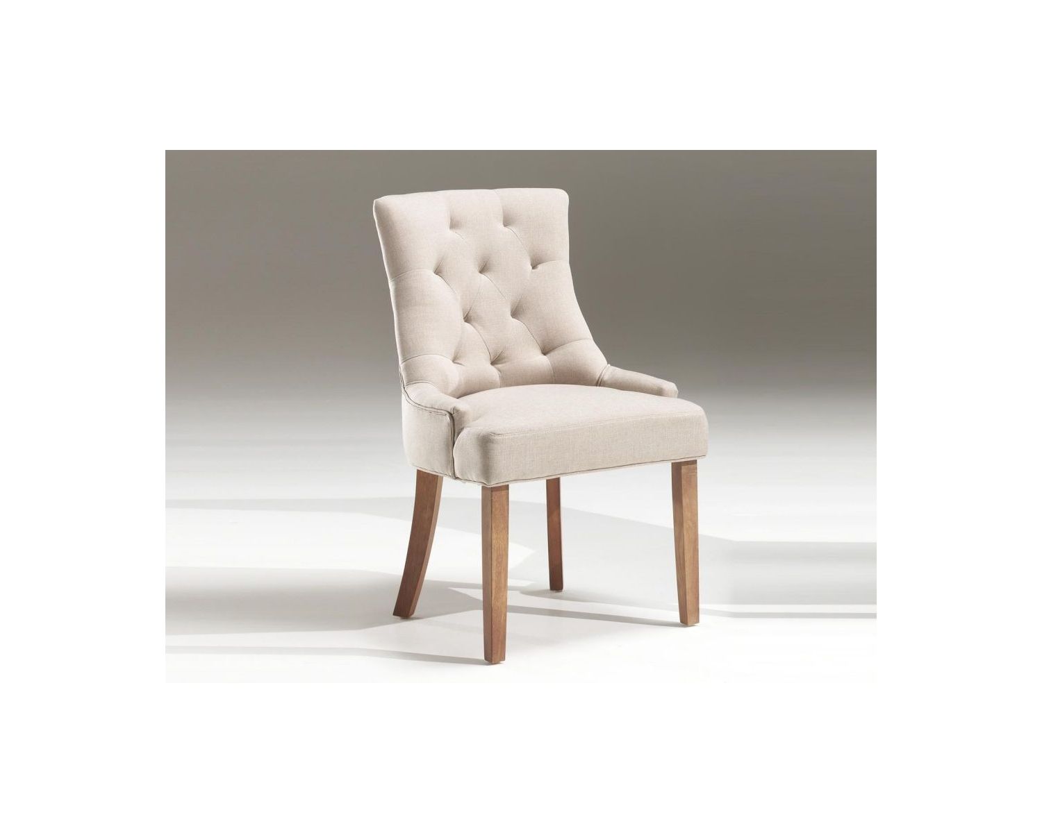 Lot de 2 élégantes chaises capitonnées en tissu écru et pieds bois "Charme"