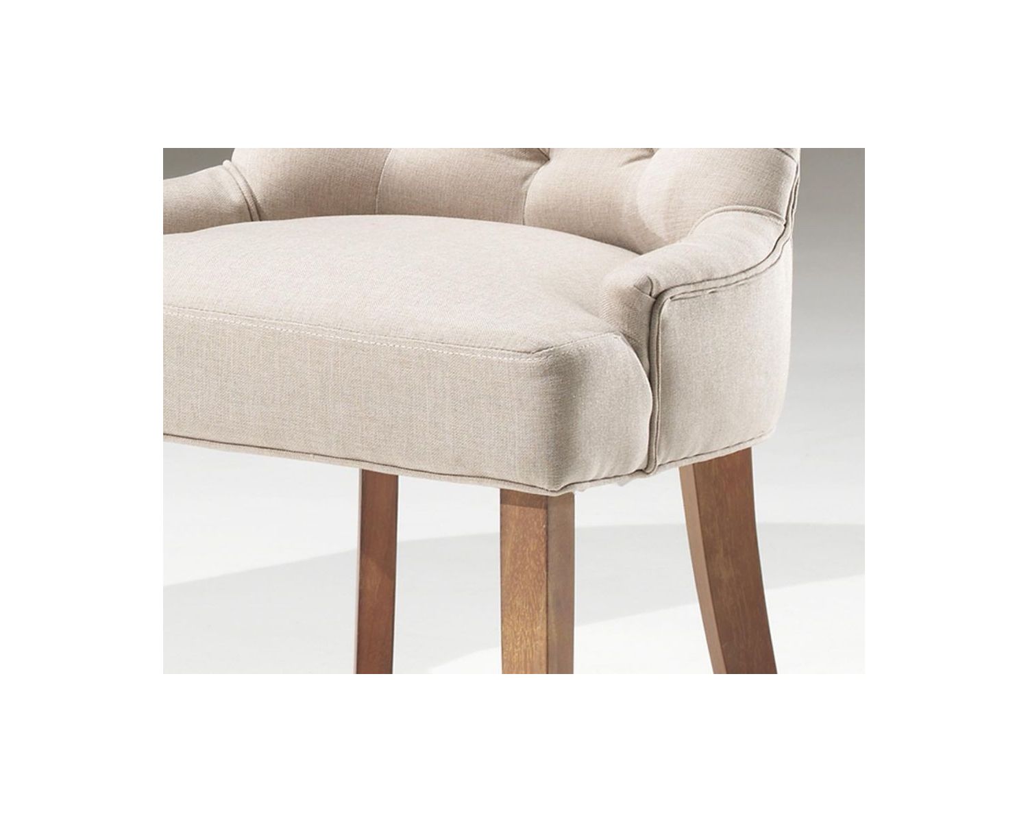 Lot de 2 élégantes chaises capitonnées en tissu écru et pieds bois "Charme"