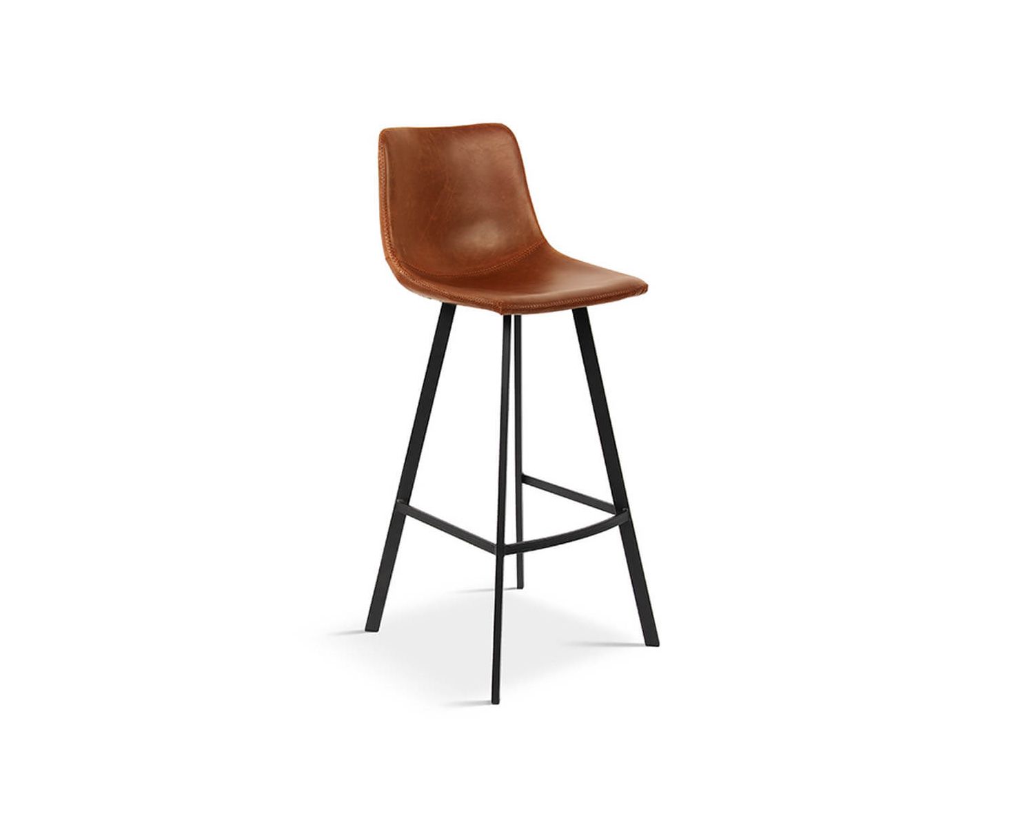 Lot de 2 chaises hautes esprit factory PU cognac et métal noir "For"