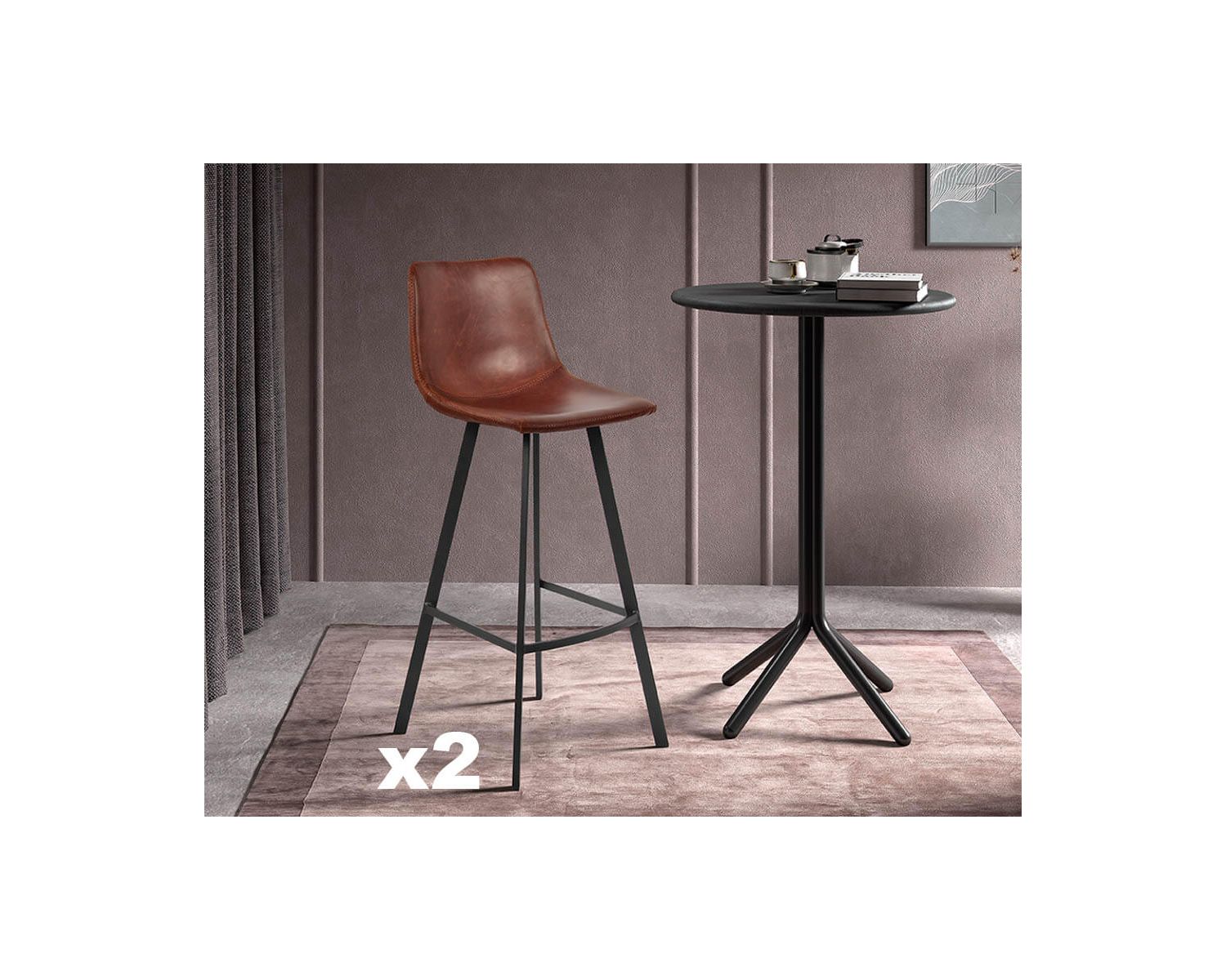 Lot de 2 chaises de bar esprit factory tissu marron métal noir "For"