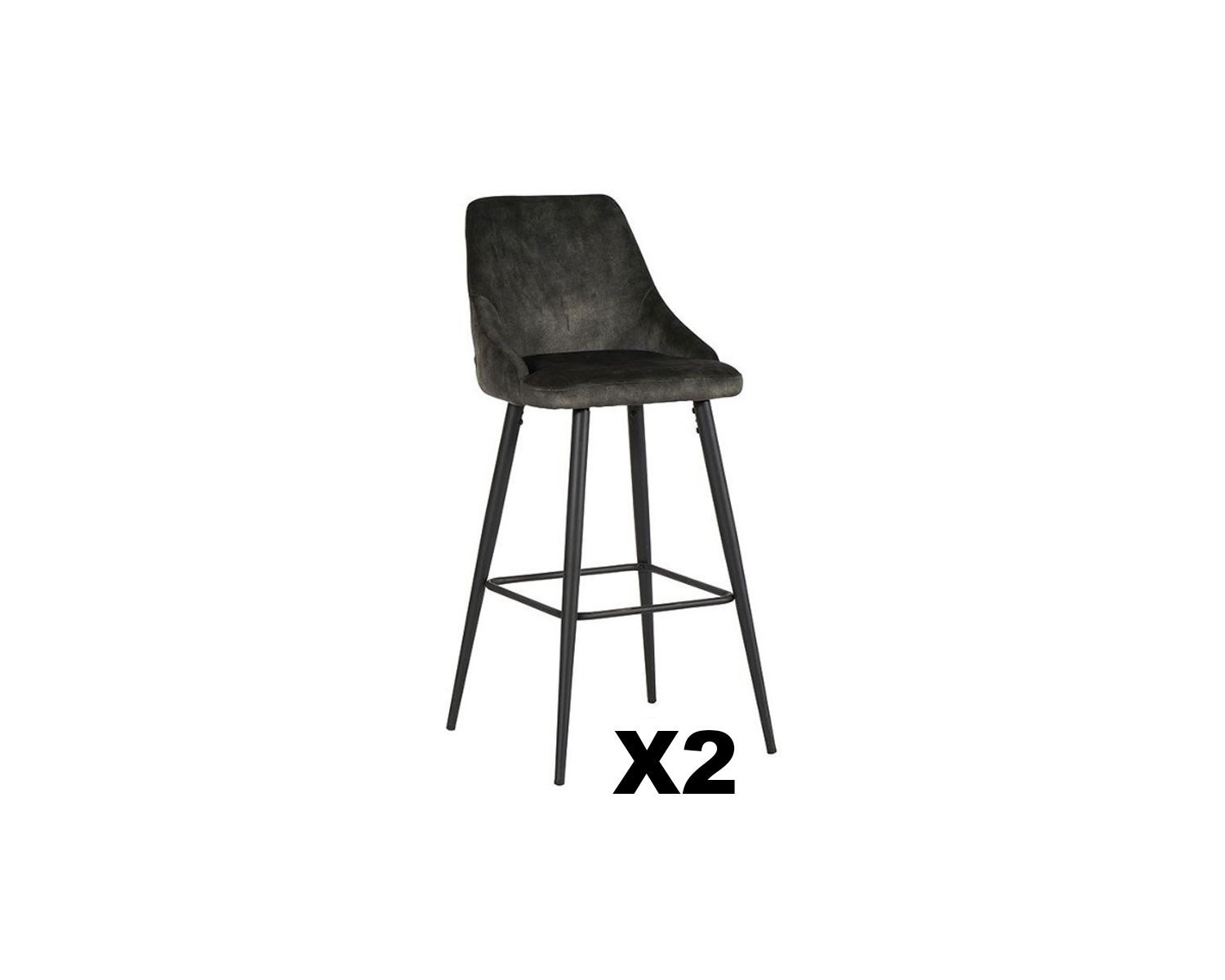 Lot de 2 chaises hautes tissu couleur kaki toucher velours "Casta"