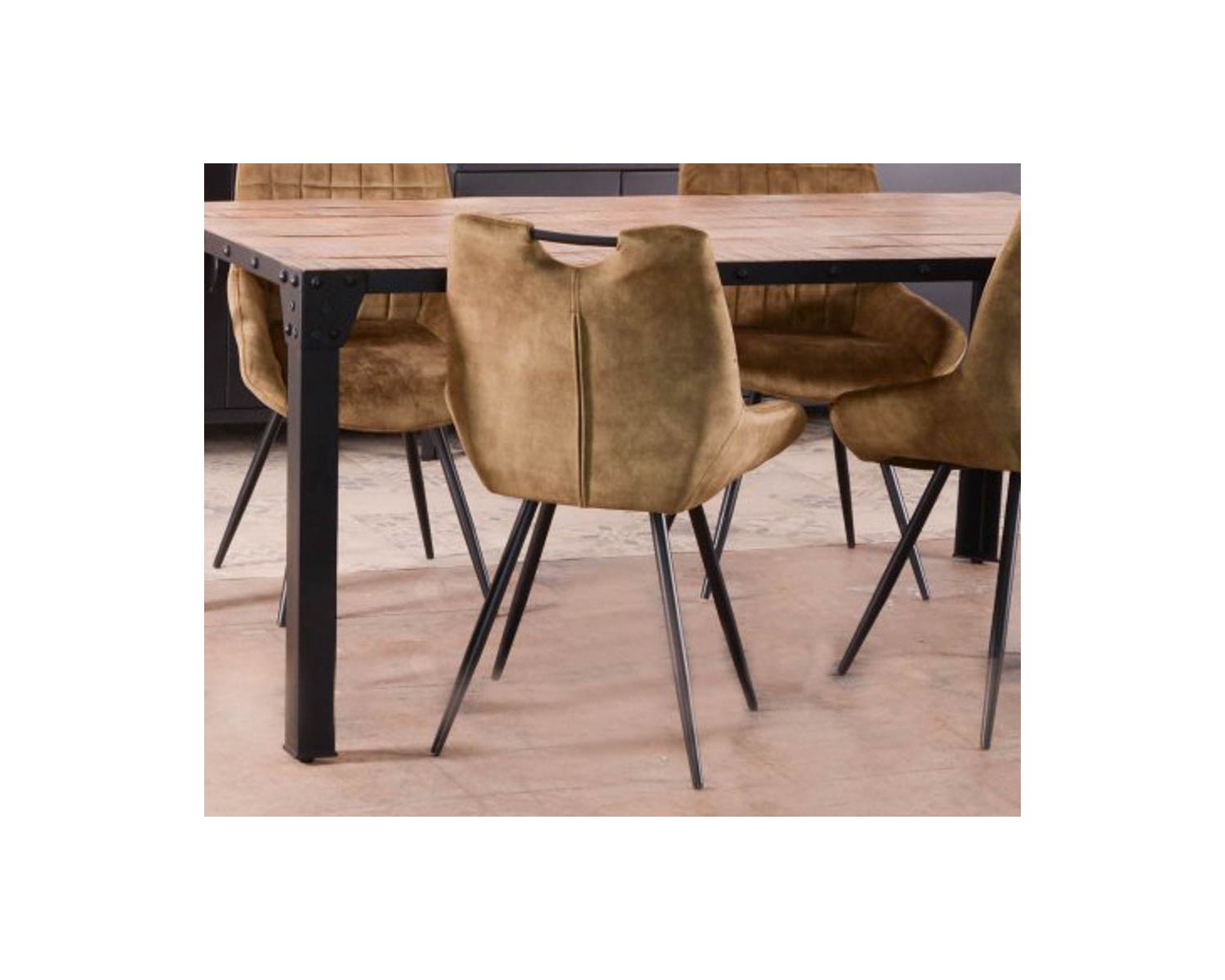 Lot de 4 chaises scandinaves tissu kaki pieds noirs en métal "Dina"