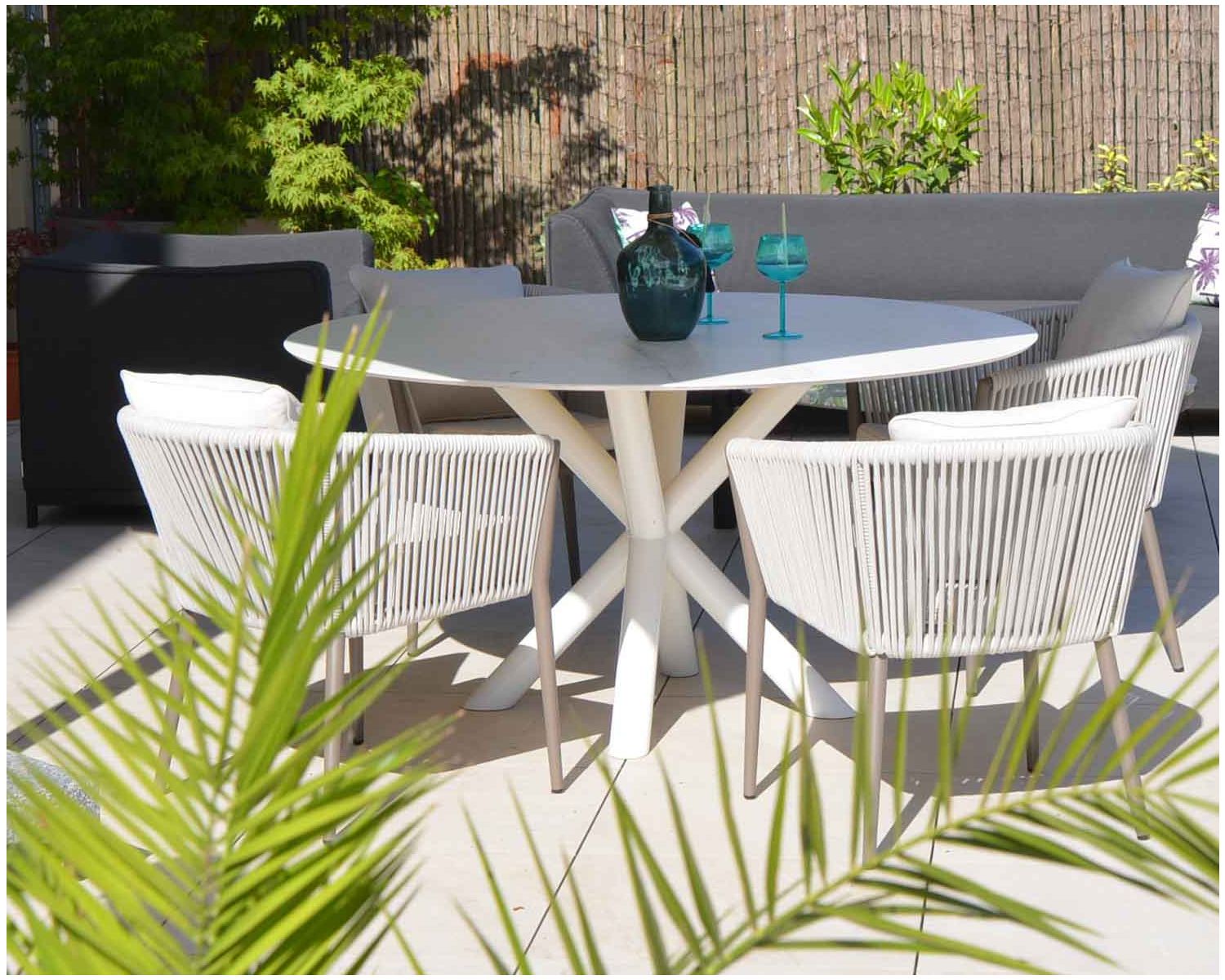 Lot de 2 chaises de jardin design tissu et alu champagne "Cheverny"