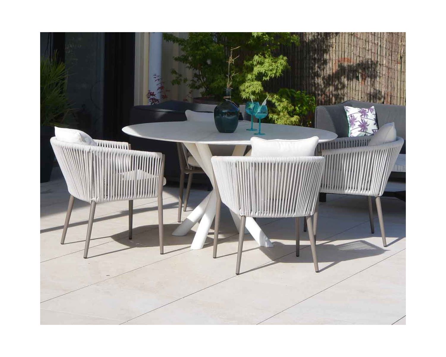 Lot de 2 chaises de jardin design tissu et alu champagne "Cheverny"